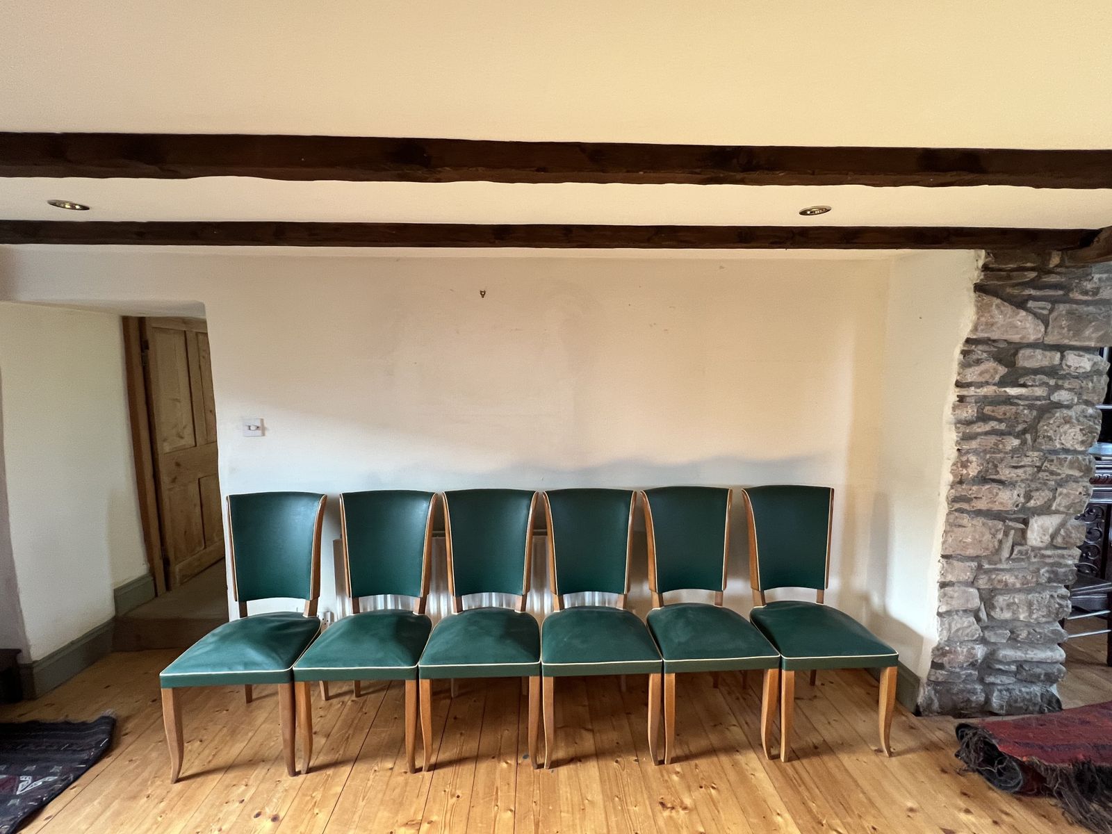 Six French 1930s Green Dining Chairs, Style Of Jules Leleu photo 436.0