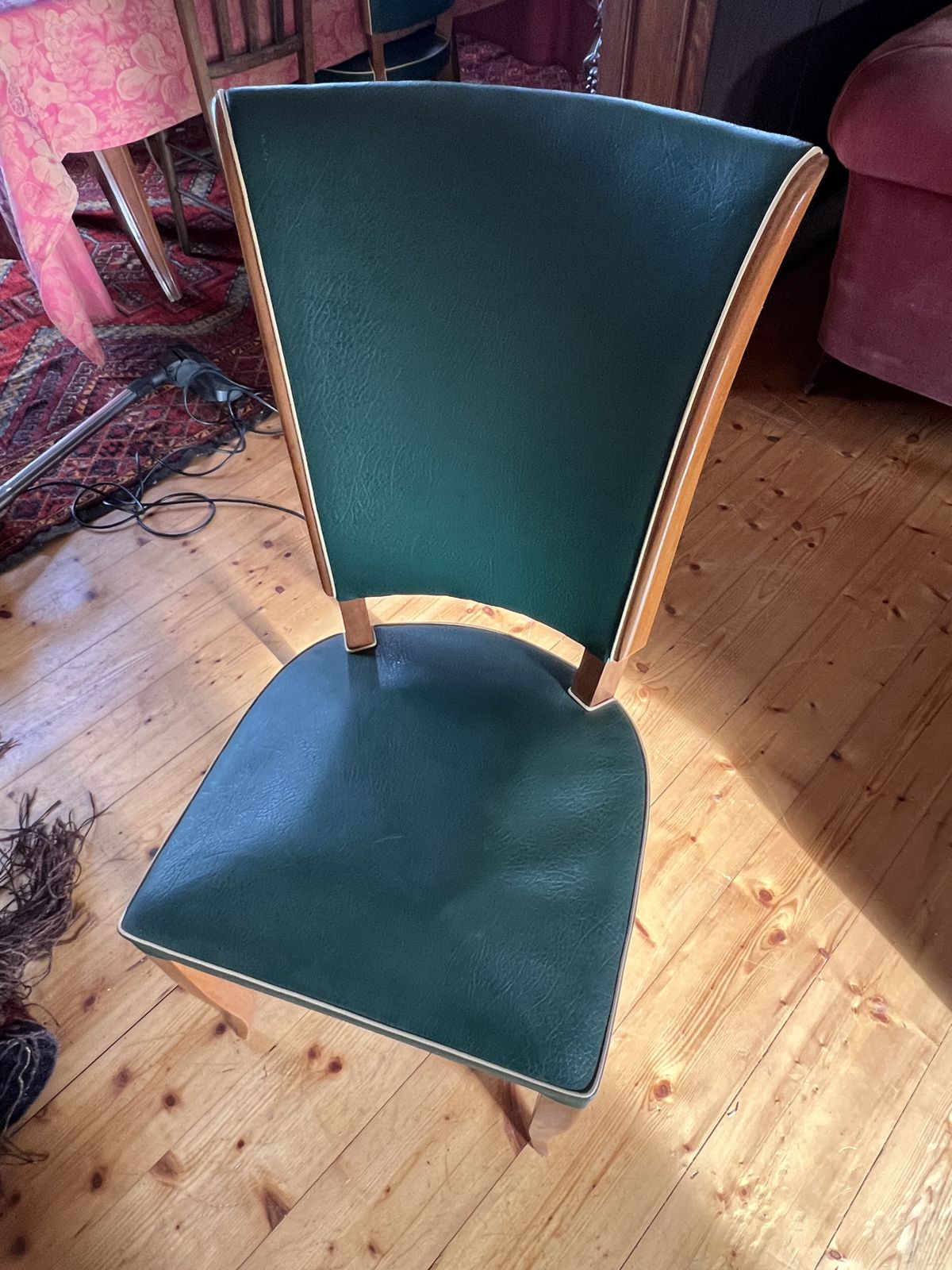 Six French 1930s Green Dining Chairs, Style Of Jules Leleu photo vinterior
