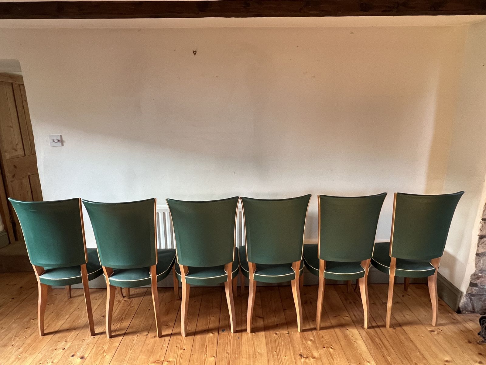 Six French 1930s Green Dining Chairs, Style Of Jules Leleu photo buy