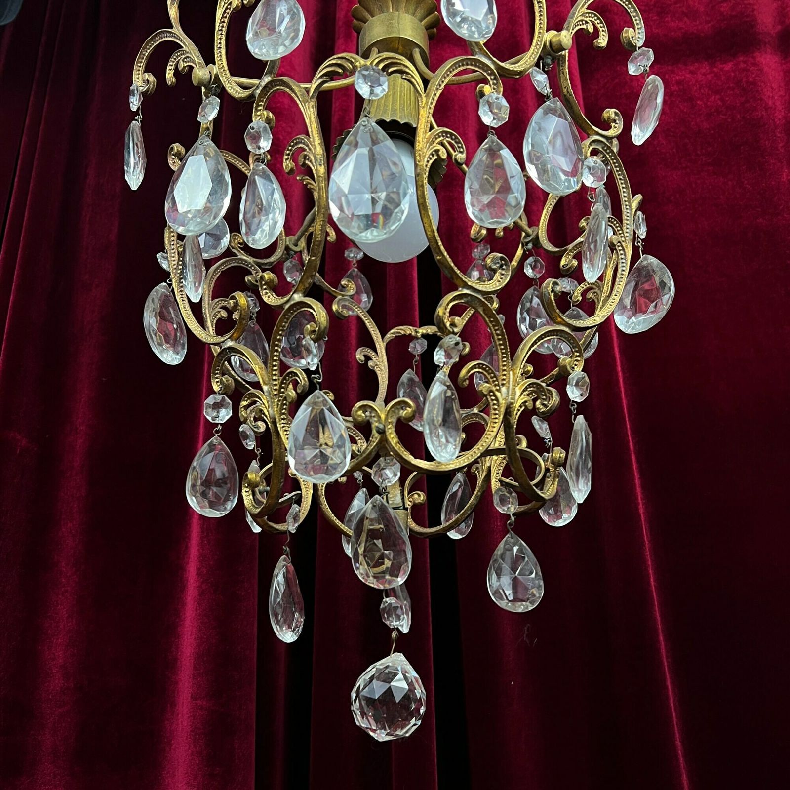 Vintage Kroonluchter, Messing En Kristal, Antieke Verlichting, Italiaanse Lichtarmatuur photo furniture