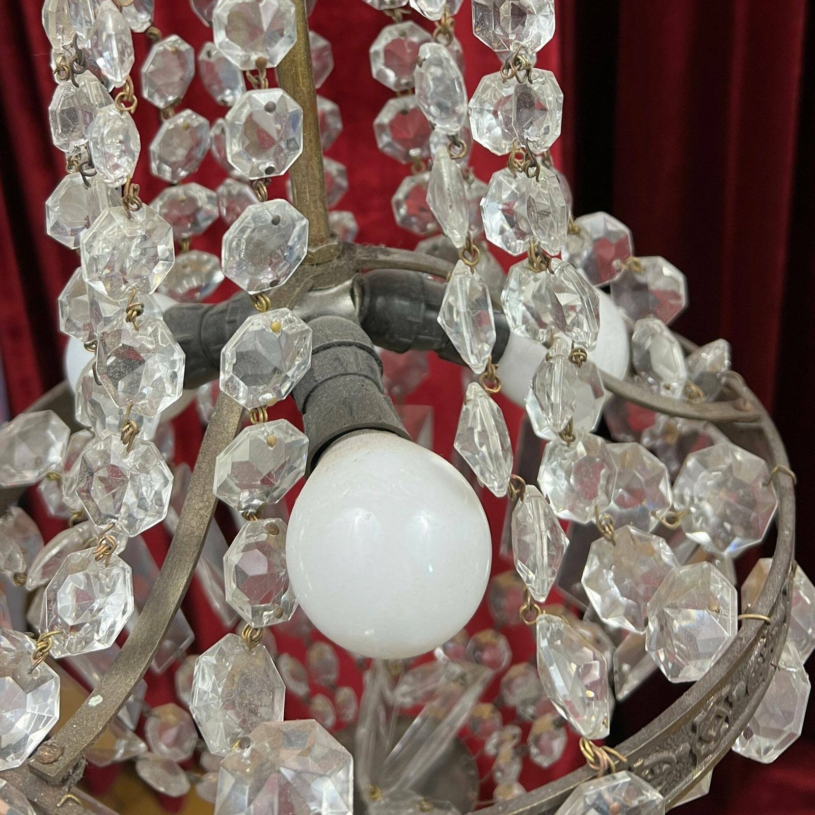 Antique Crystal Empire Chandelier, French Light Fixture, Bronze Chandelier photo vintage