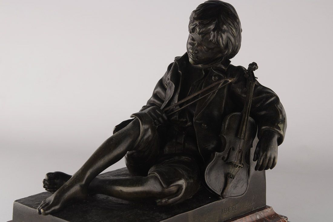 Late 19th Century French Patinated Bronze Sculpture Of Violinist 'Sans Souci' With Marble Base By Léon Tharel For Susse Frères photo buy