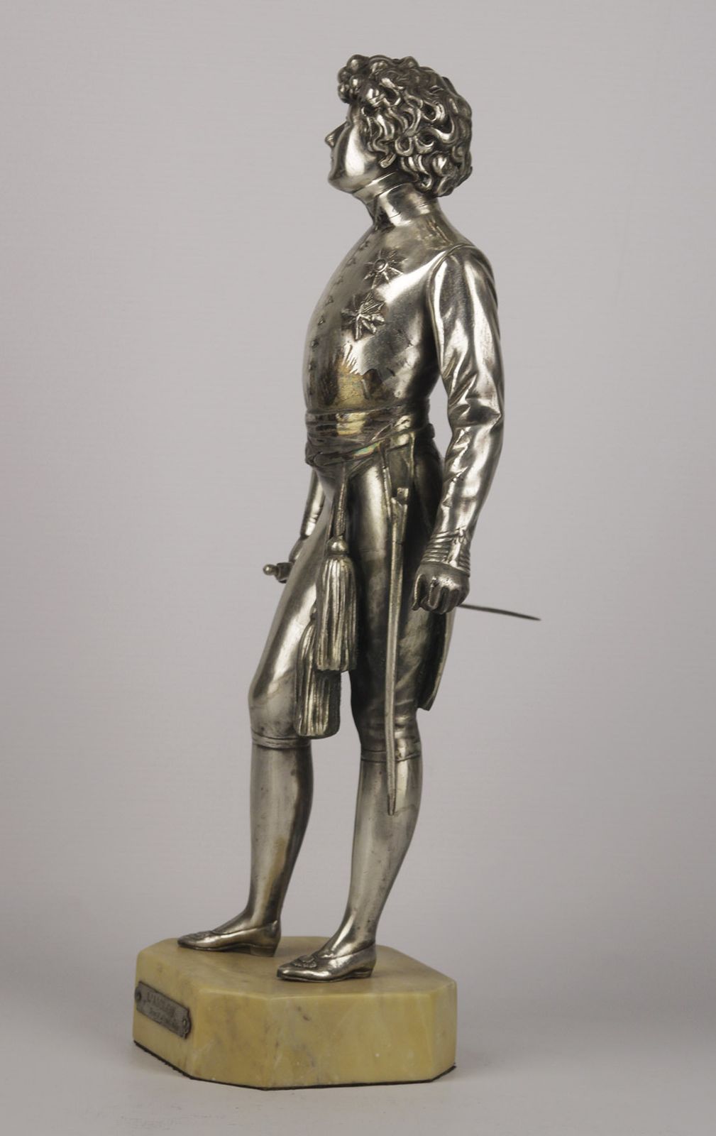 20th Century Silvered Spelter/Zamac Statue Of Sarah Bernhardt As Napoleon II In L' Aiglon With Marble Base photo furniture