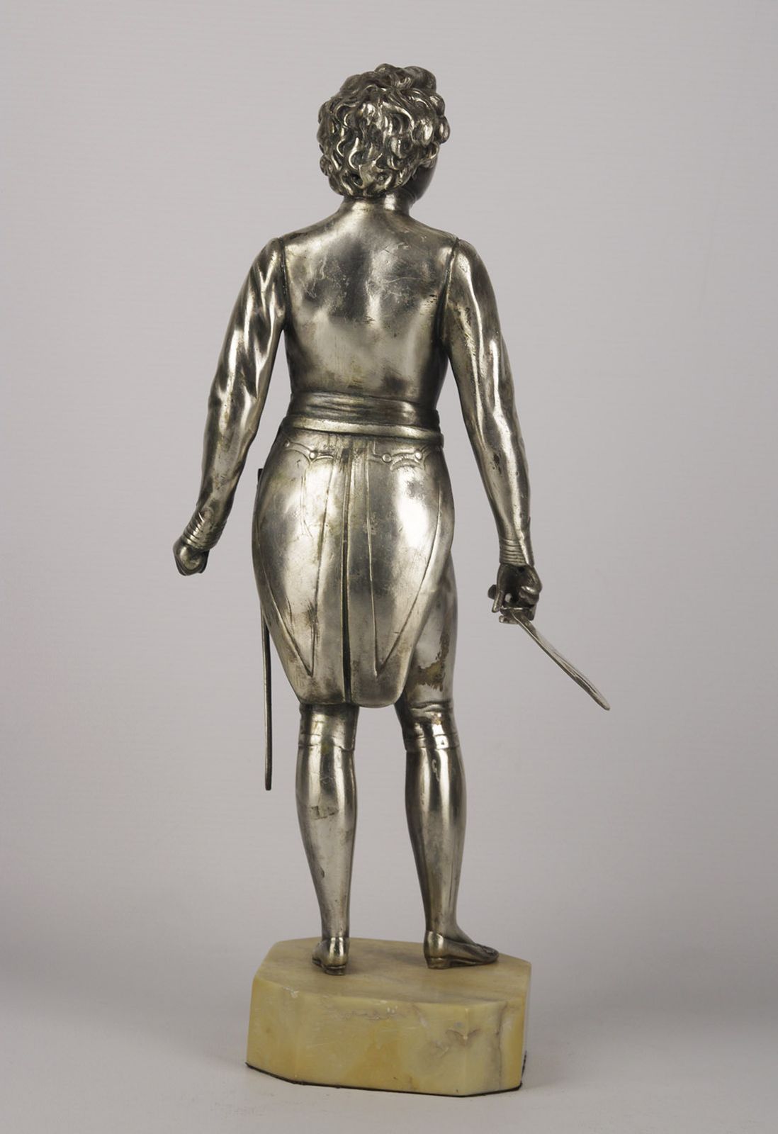 20th Century Silvered Spelter/Zamac Statue Of Sarah Bernhardt As Napoleon II In L' Aiglon With Marble Base photo buy