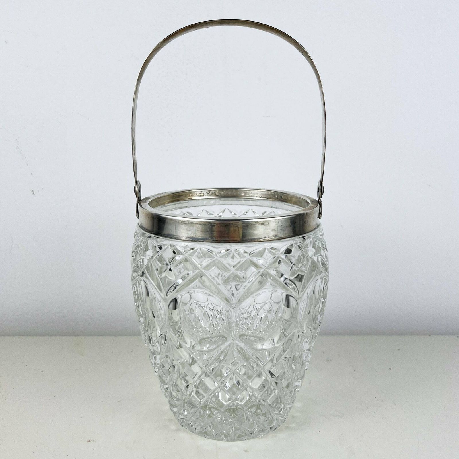 Vintage Italian Crystal And 800 Silver Ice Bucket, Cut Glass Bucket, Lead Glass Bucket, Vintage Bar Decor photo Home Decor