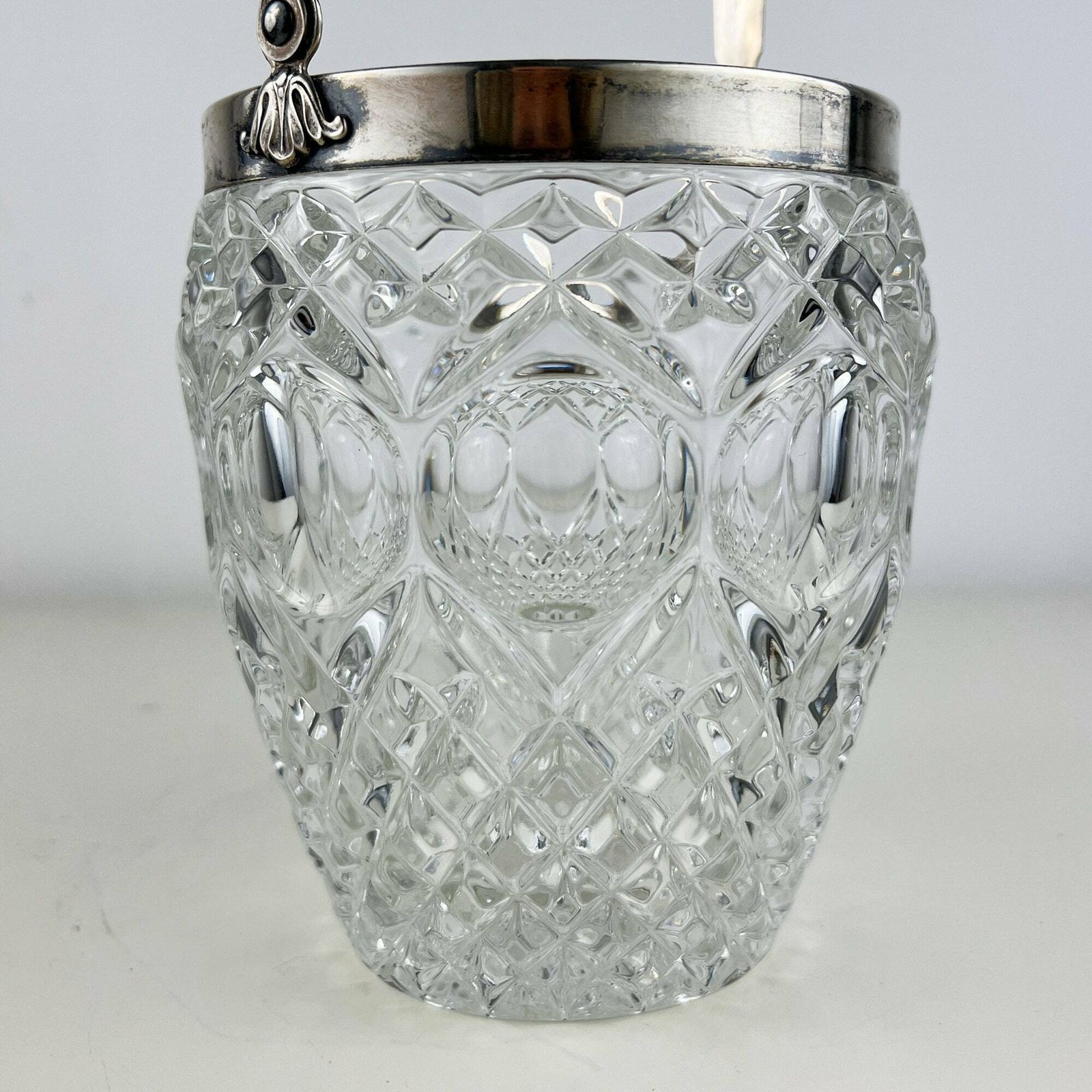 Vintage Italian Crystal And 800 Silver Ice Bucket, Cut Glass Bucket, Lead Glass Bucket, Vintage Bar Decor photo 240.0