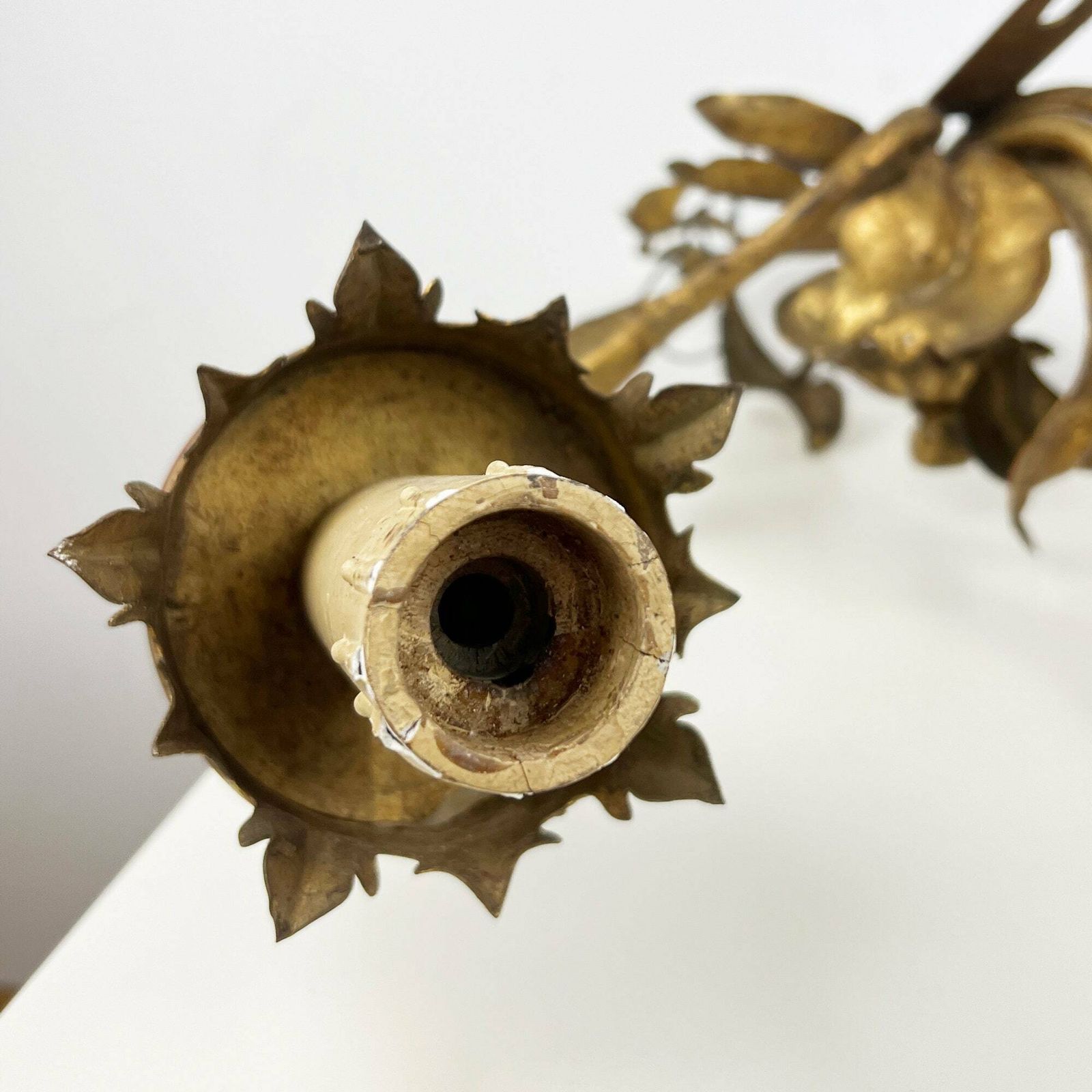 photo for sale Antique Tole Sconce, Large Italian Gilt Tole Wall Lamp, Florentine Wall Sconce
