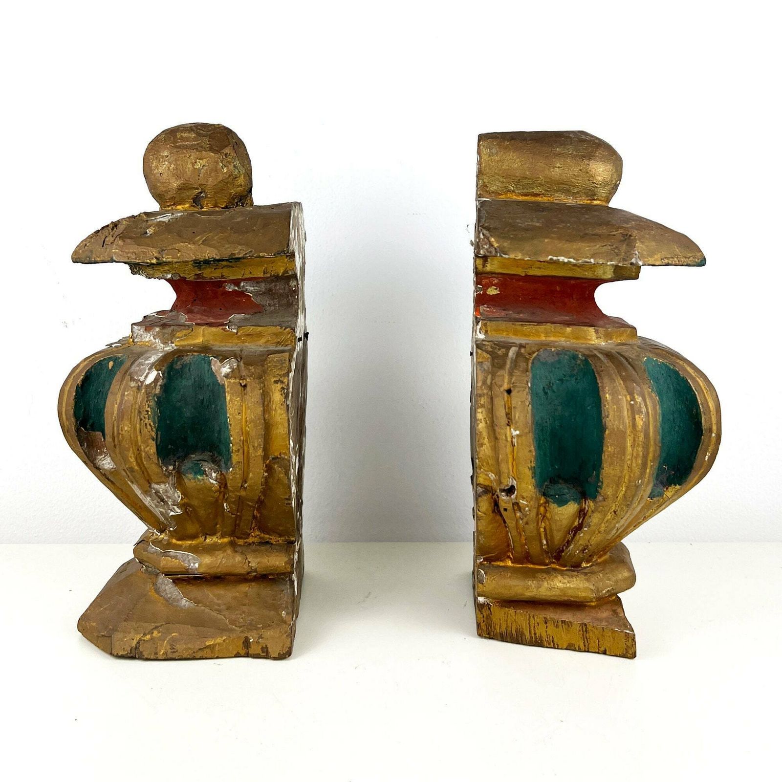 Antique Salvaged Wood Bookends, Old Church Fragments, Antique Salvage Decor, Gilt Carved Wood Piece photo furniture