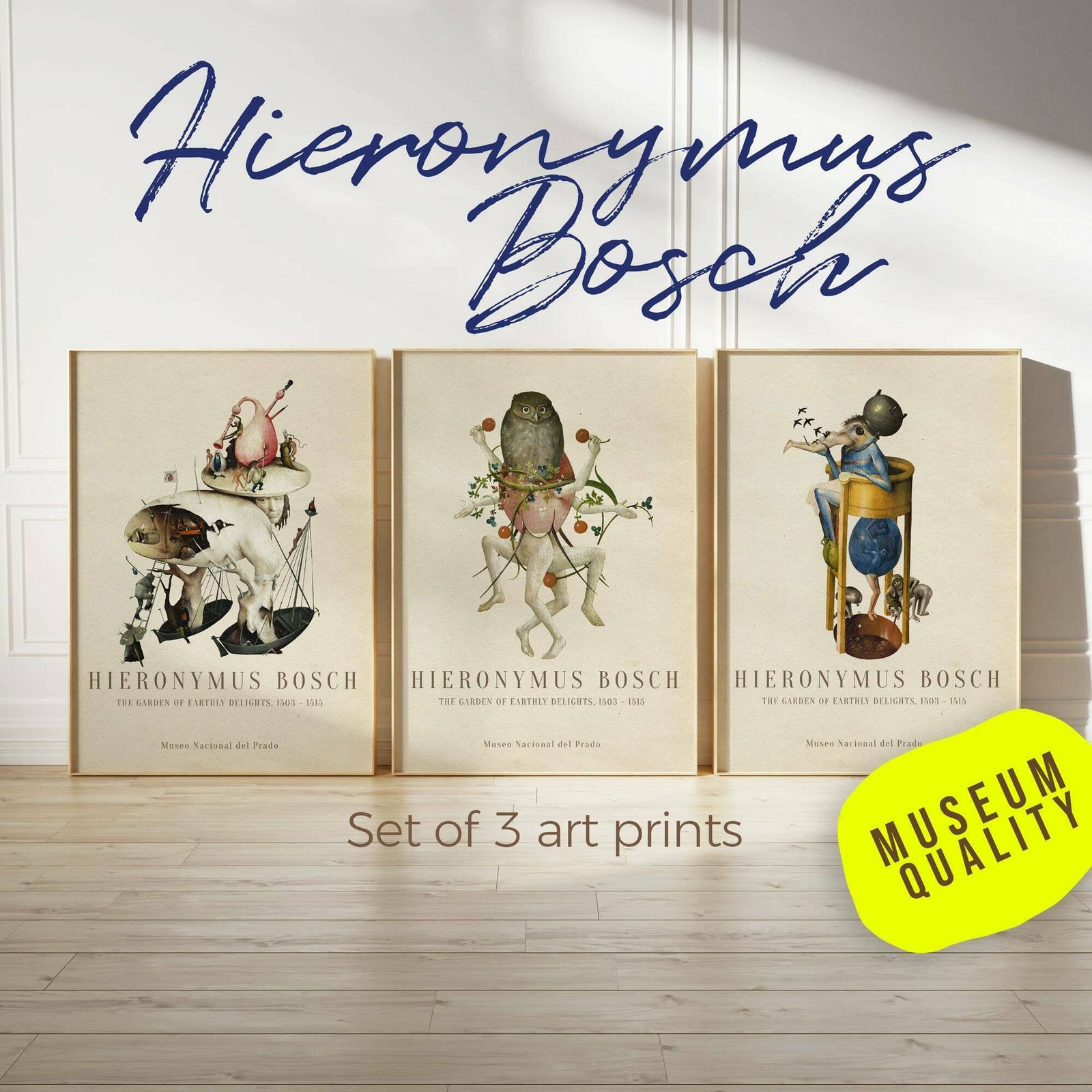 Set Of 3 Hieronymus Bosch Prints, The Garden Of Earthly Delights, Fine Art Prints, Museum Posters