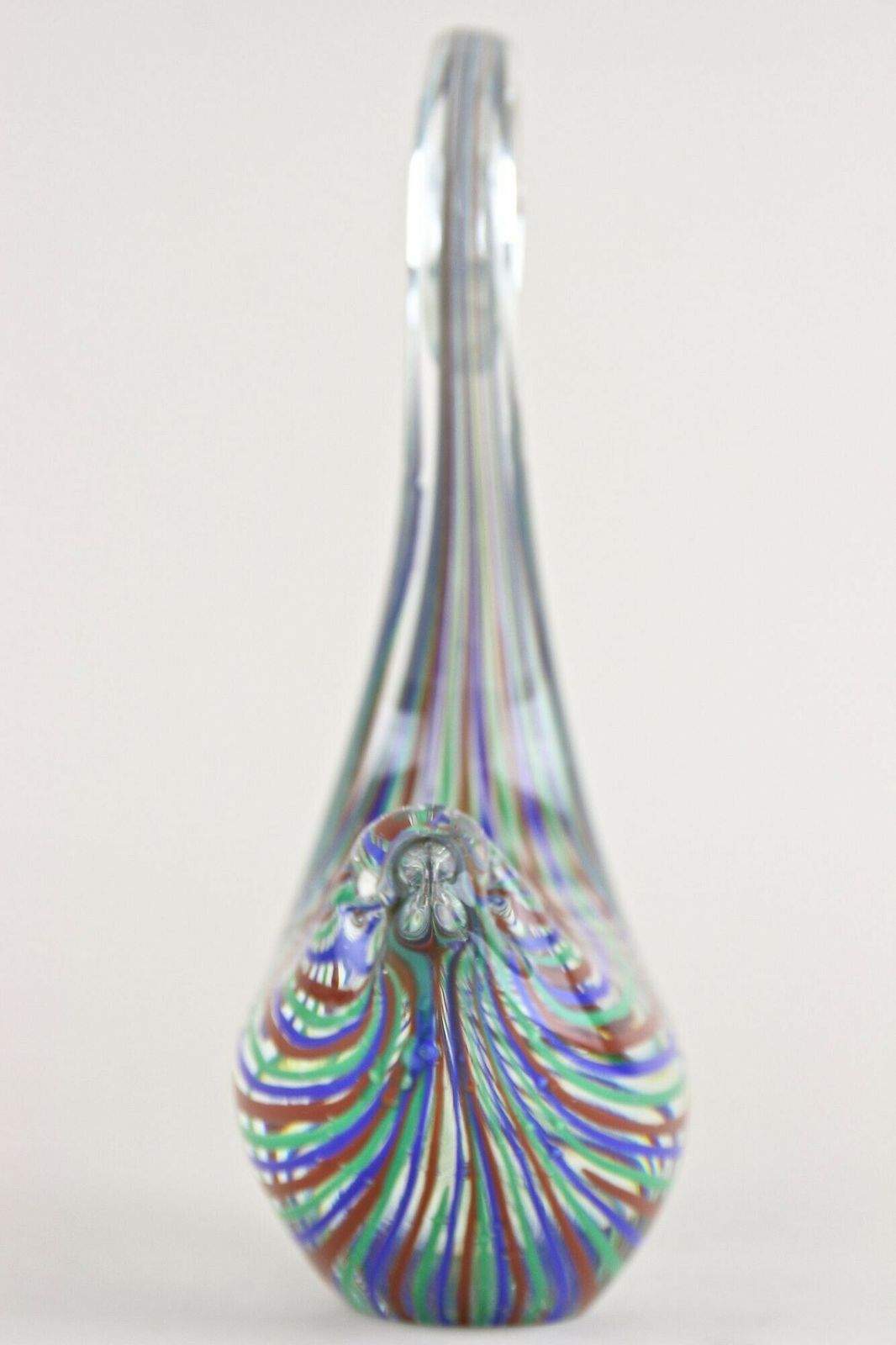 Striped Murano Glass Bird Sculpture, Mid Century Murano Glass Art, It Ca. 1970 photo vintage
