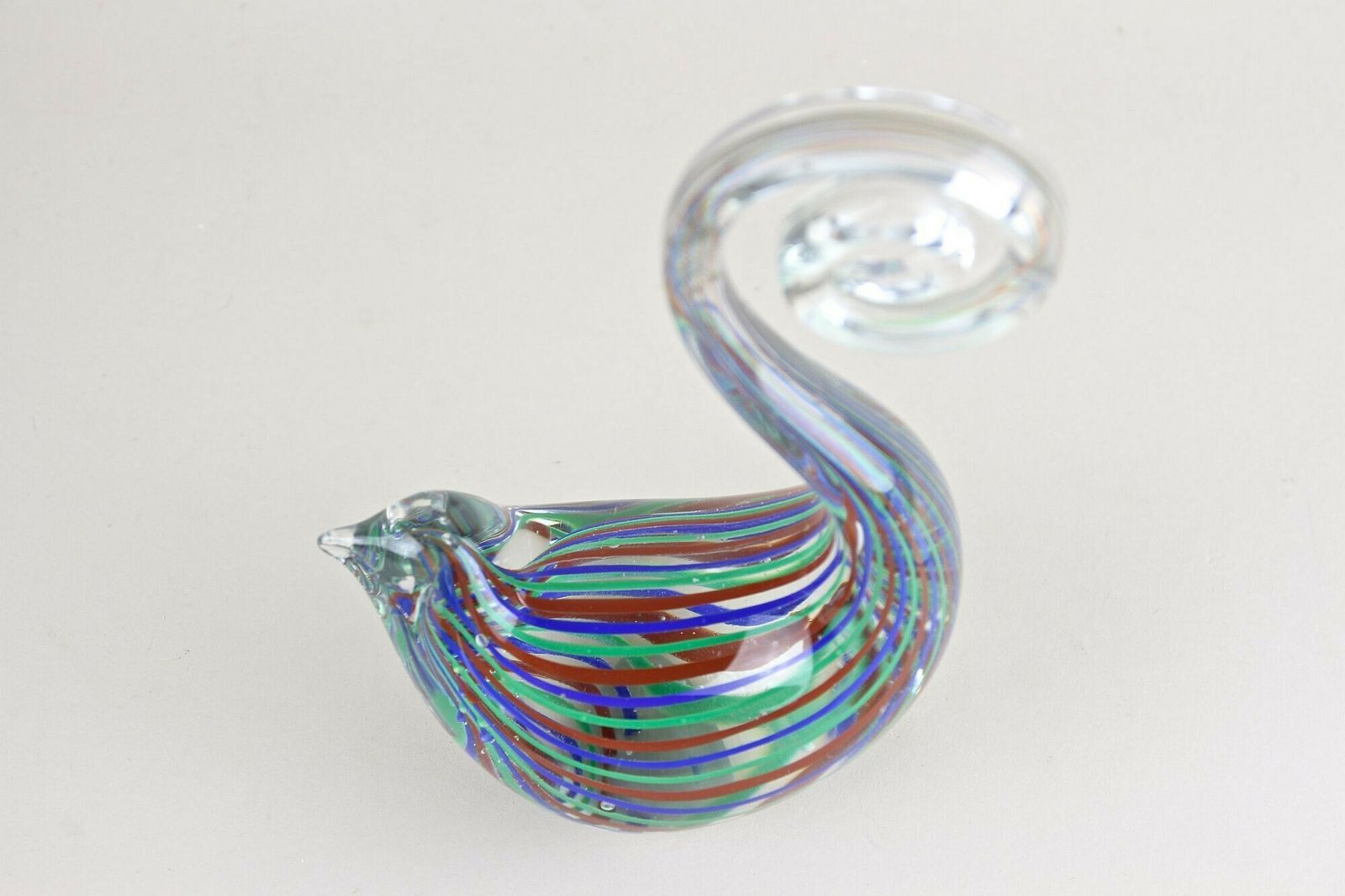 photo for sale Striped Murano Glass Bird Sculpture, Mid Century Murano Glass Art, It Ca. 1970