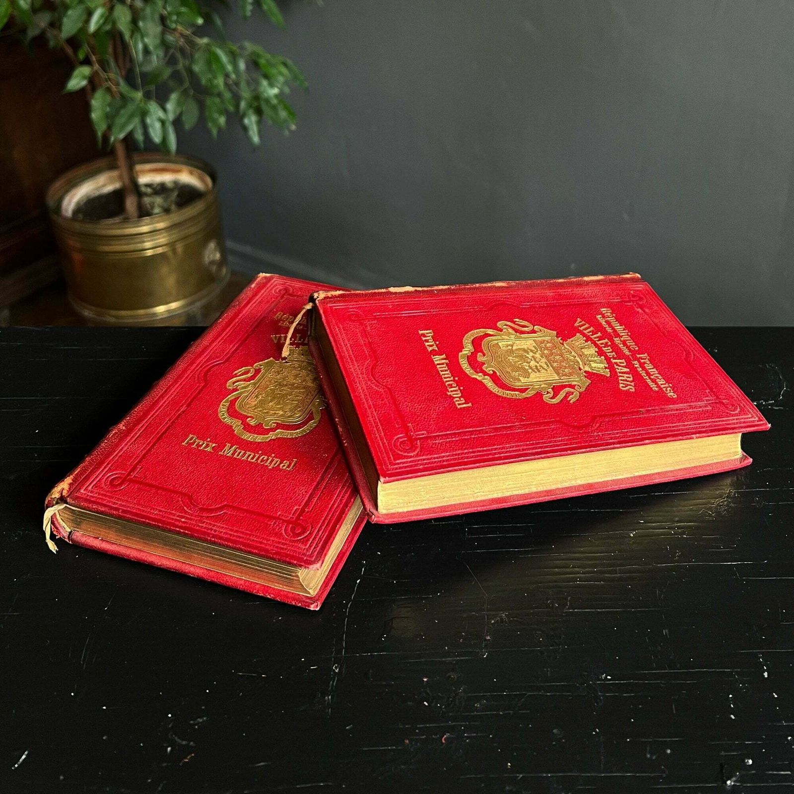 Set Van 2 Antieke Boeken, 19e Eeuwse Boeken, Franse Boeken Uit De Jaren 1800, Antiek Decoratief Object