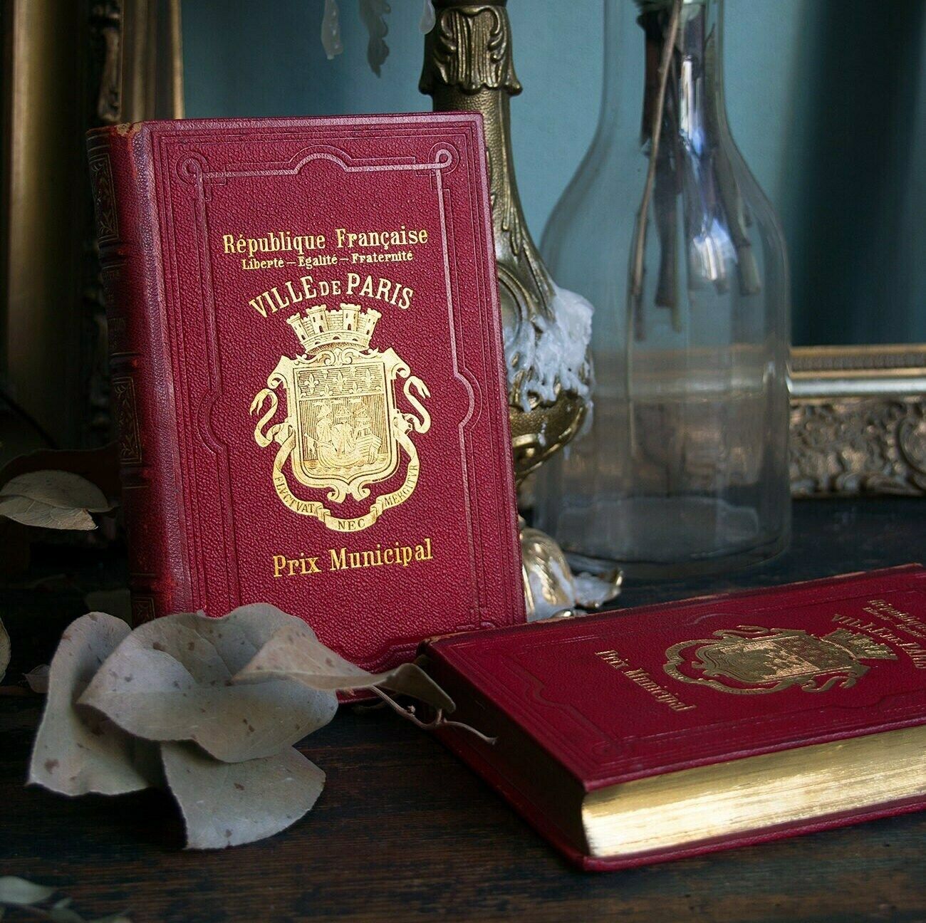 Set Van 2 Antieke Boeken, 19e Eeuwse Boeken, Franse Boeken Uit De Jaren 1800, Antiek Decoratief Object photo buy