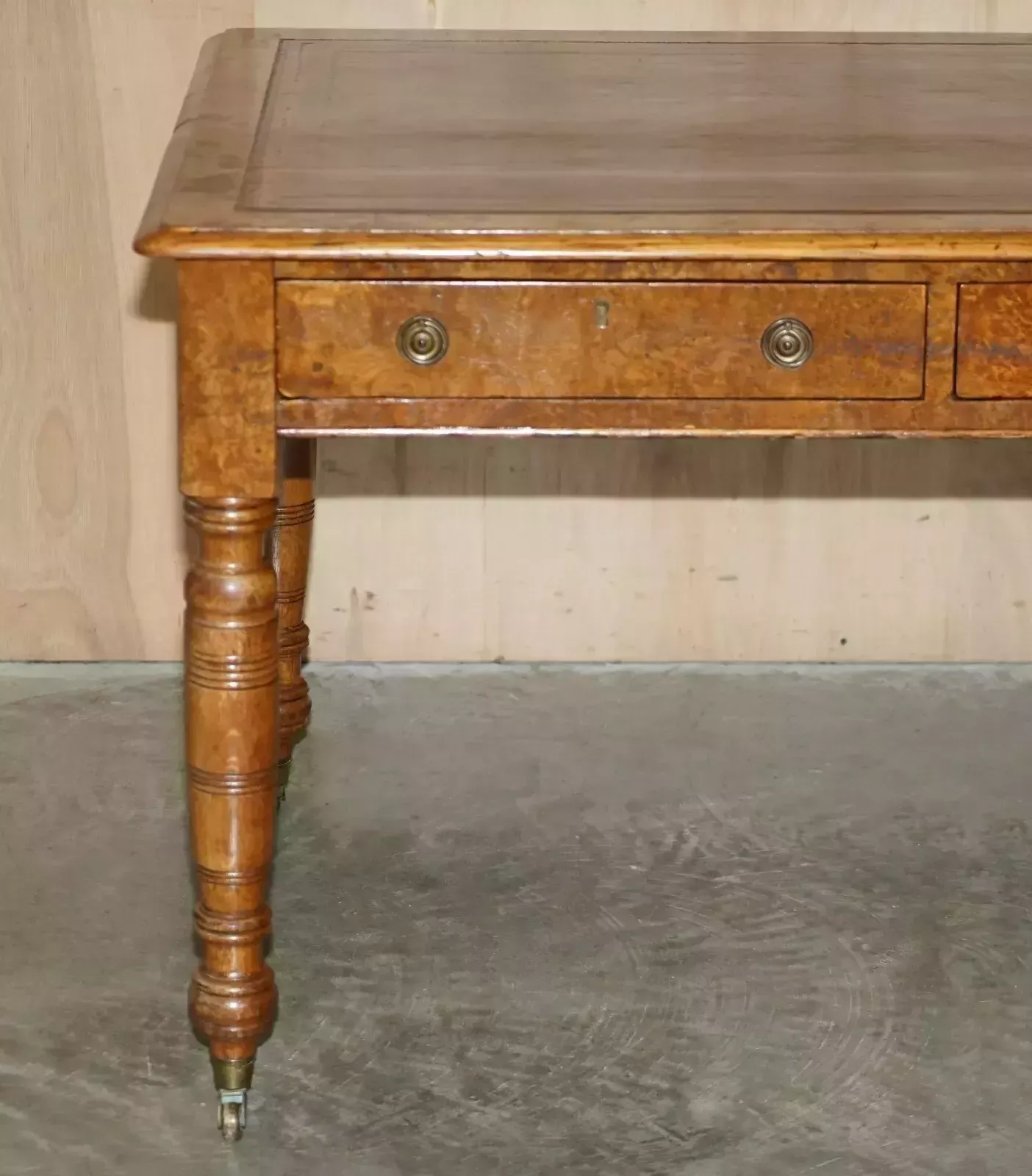 Antique Circa 1840 Pollard Oak Brown Leather Top Writing Library Table Desk photo Furniture