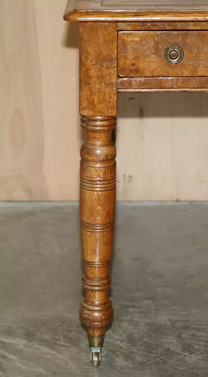 Antique Circa 1840 Pollard Oak Brown Leather Top Writing Library Table Desk photo vinterior