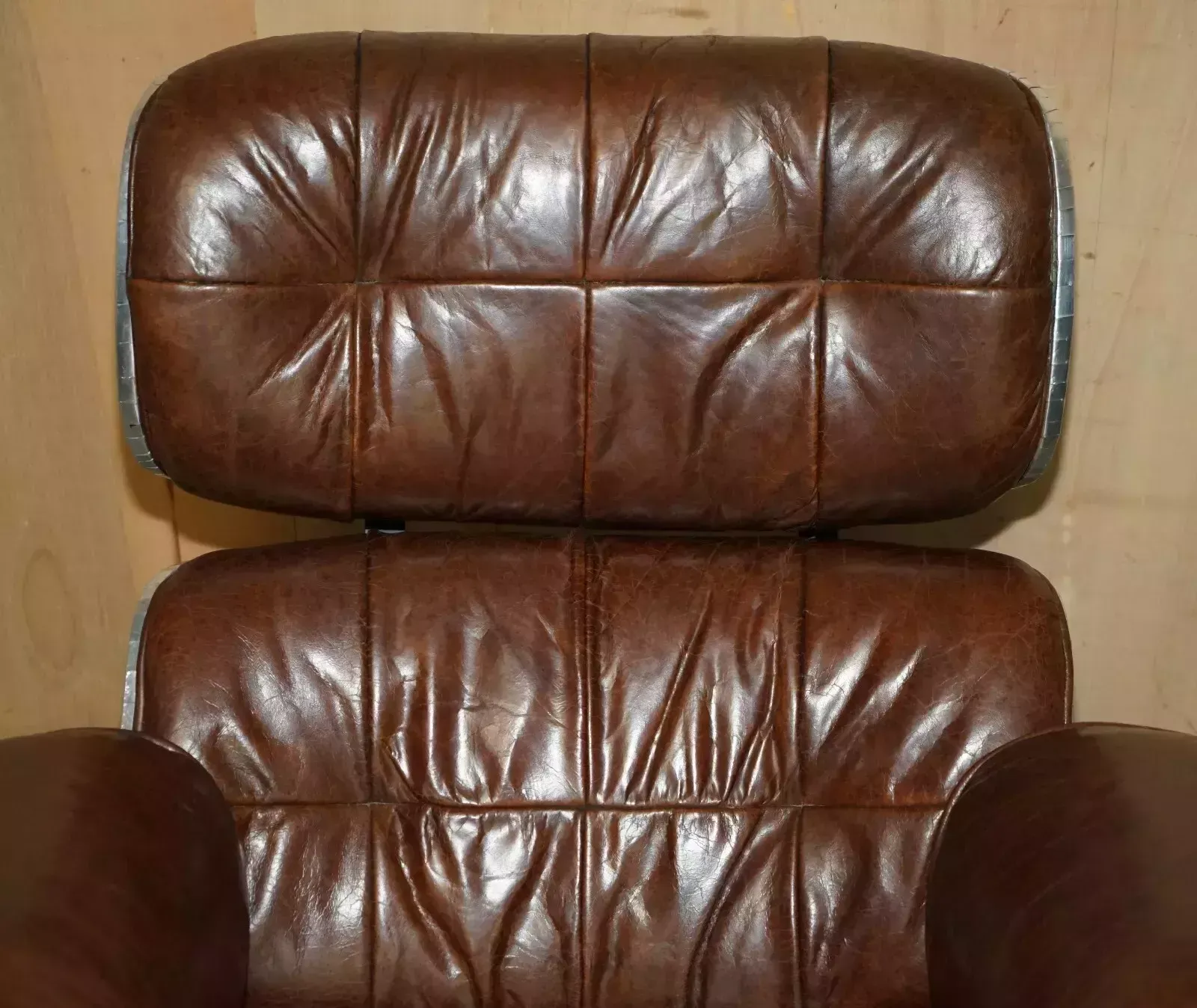 Stunning Heritage Brown Leather Hand Hammered Aviator Lounger Armchair & Ottoman photo Furniture