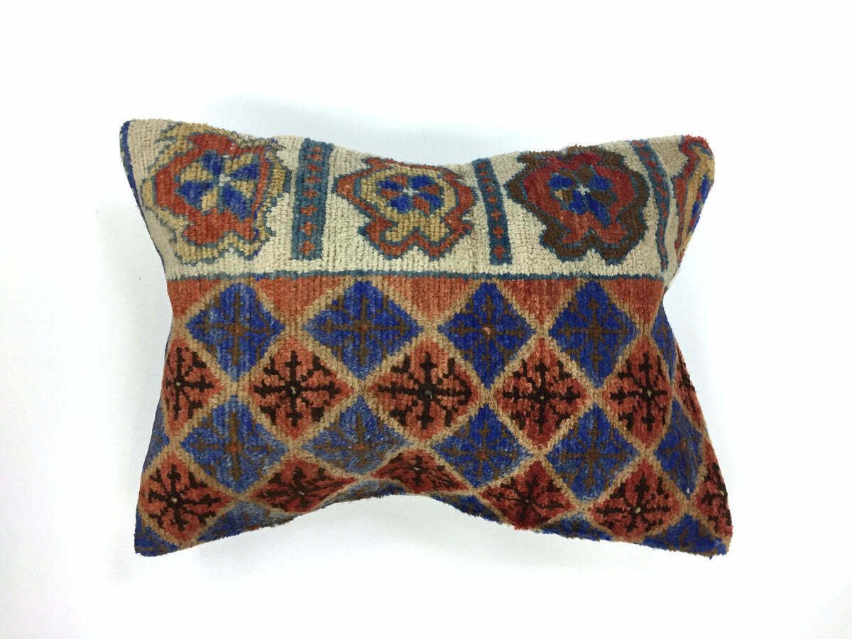 Handmade Carpet Cushion Cover Carpet Pillow 60x40 Cm Turkish Moroccan Distressed