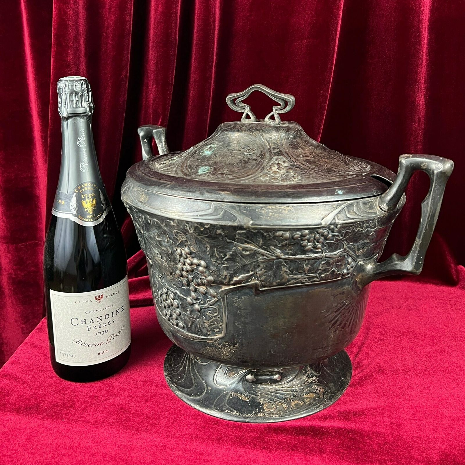 Antique Art Nouveau Soup Bowl, Antique Tureen, Metal Soupiere, Art Nouveau Decor, Metal Terrine, Lidded Dish Serving photo vintage