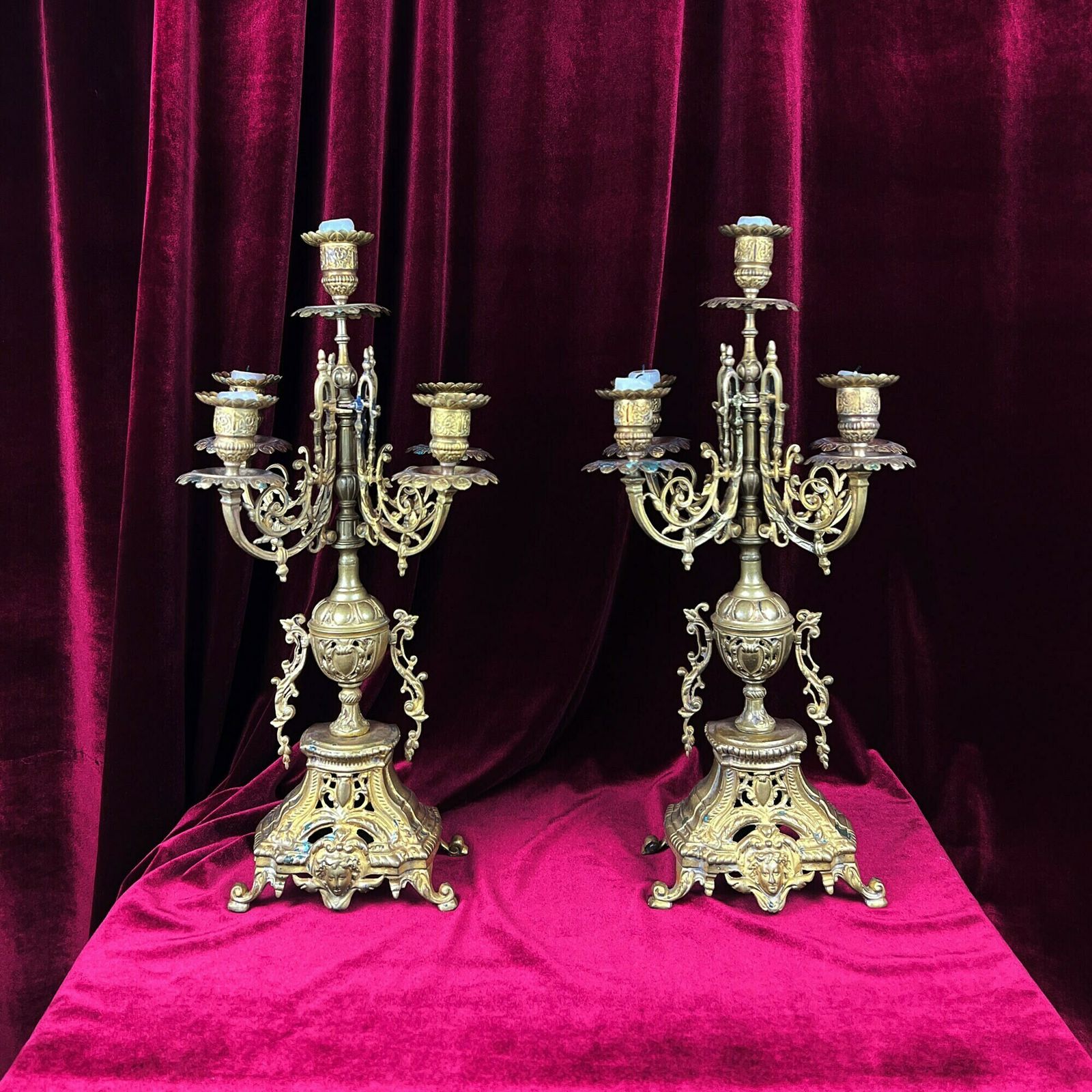 Pair Of Antique Candelabras, French Baroque Candlestick Holders