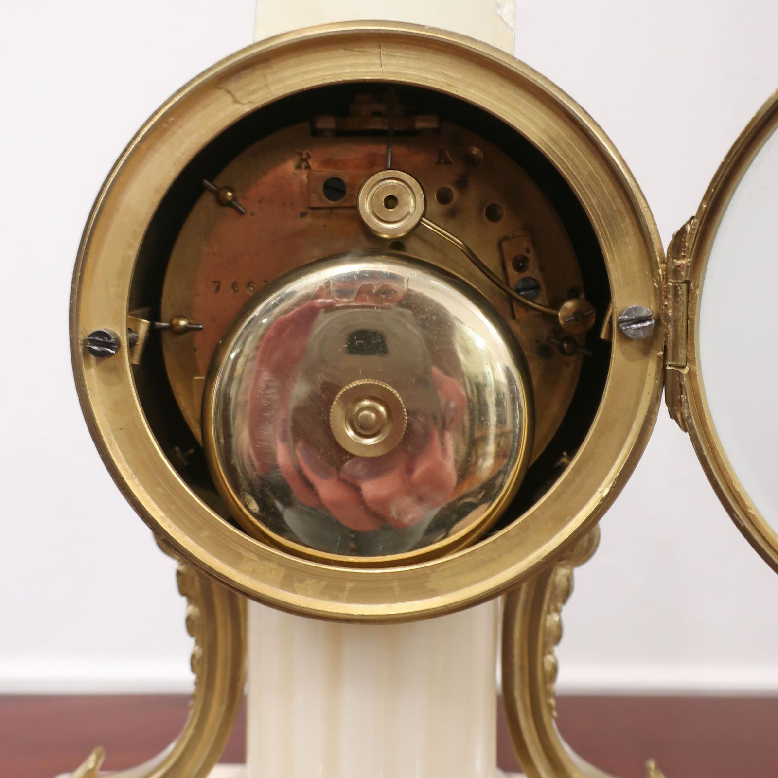 photo for sale French Marble And Bronze Gilt Mantel Clock