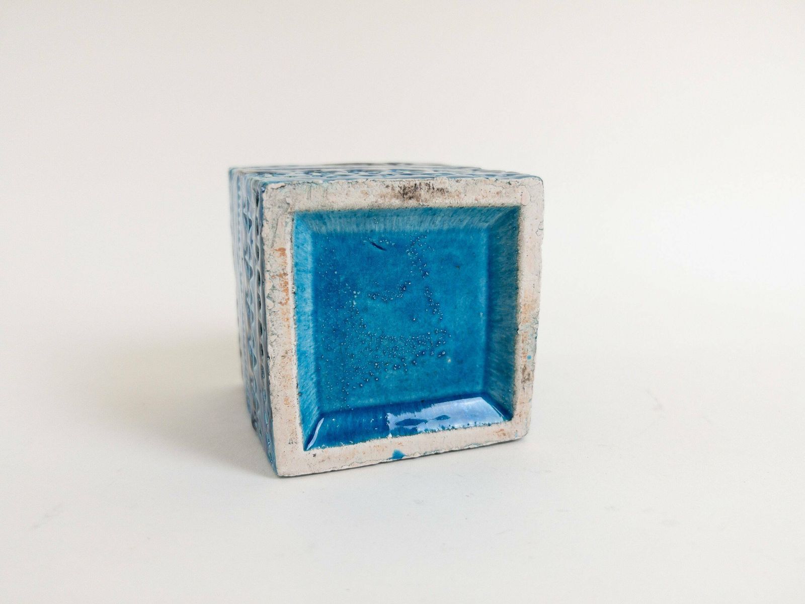 photo for sale Bitossi Rimini Blu Ashtray By Aldo Londi   Blue Italian Mid Century Ceramic Square Block Ashtray