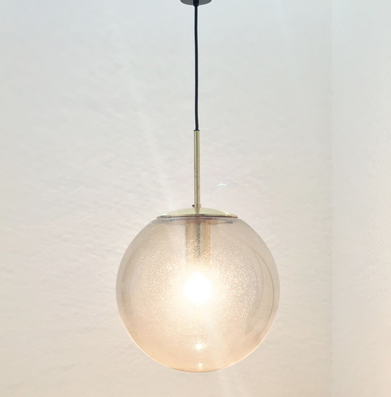 Large Mid Century Smoked Air Bubbled Glass Ball Pendant Light From Limburg, Germany, 1970s photo for sale