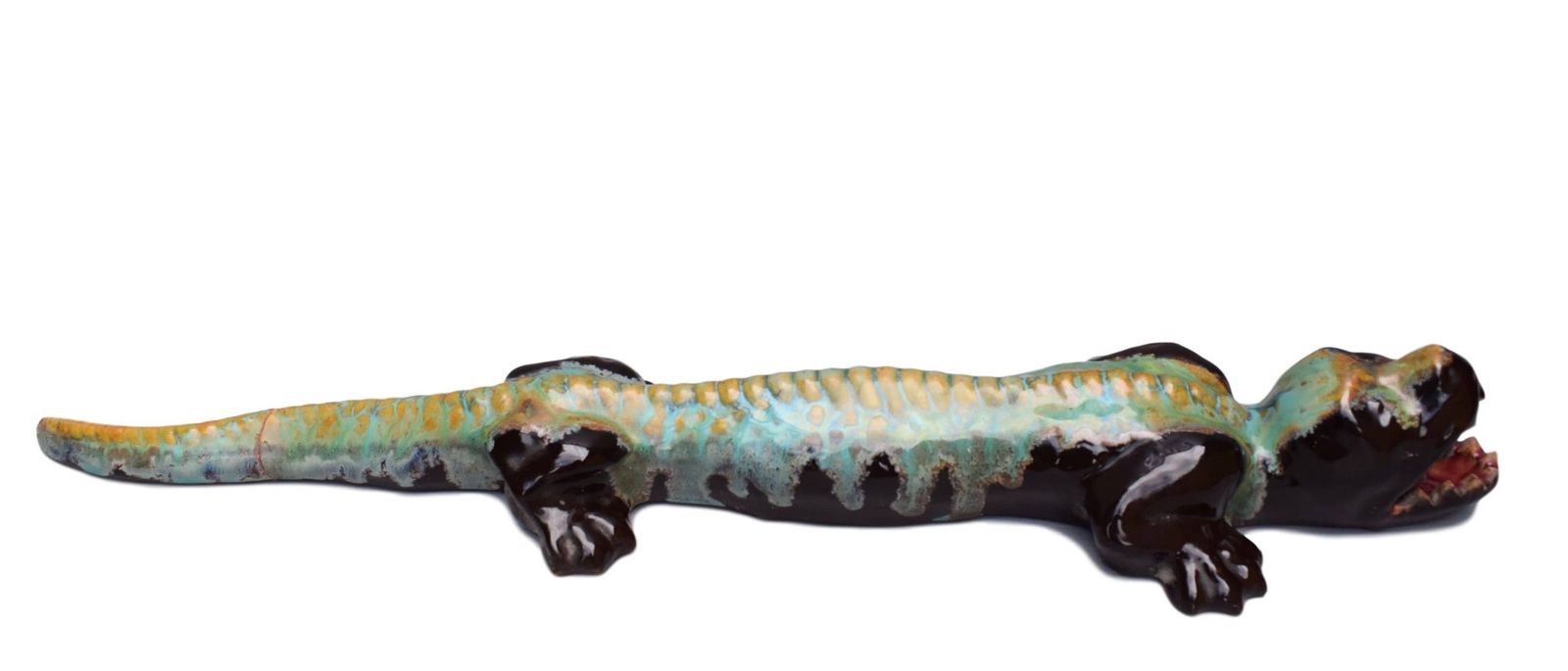 French Large Rare Pierrefonds Stoneware Crocodile Sculpture photo furniture