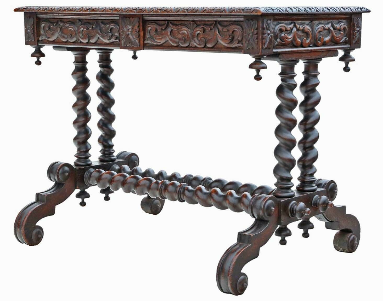 Fine Quality Antique Carved Oak Writing Table   19th Century Desk Side Dressing photo for sale
