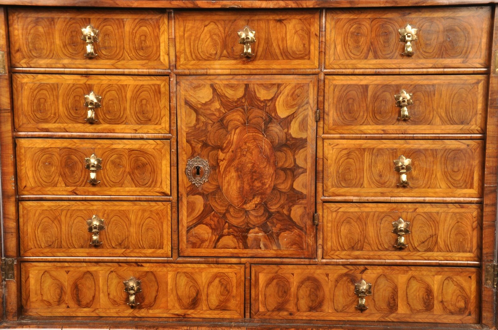 17th Century Olive Wood Oyster Cabinet photo for sale