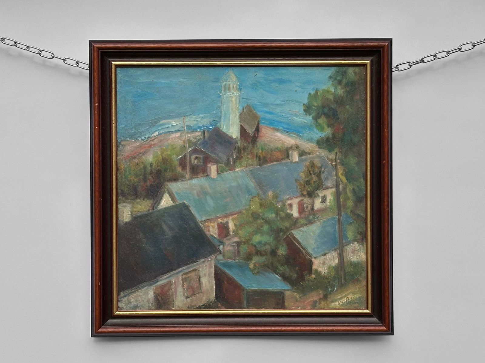 Oil Painting Of Houses And Lighthouse
