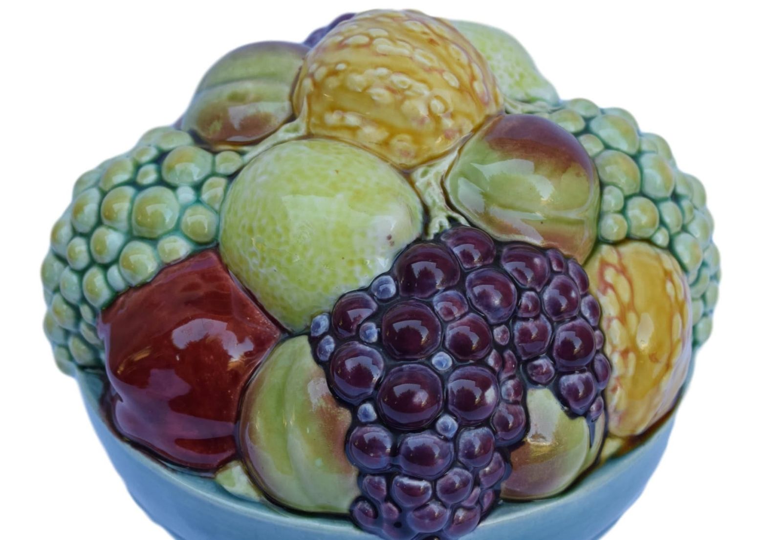 Sarreguemines French Antique Majolica Fruits Centerpiece Bowl Trompe L'oeil photo furniture
