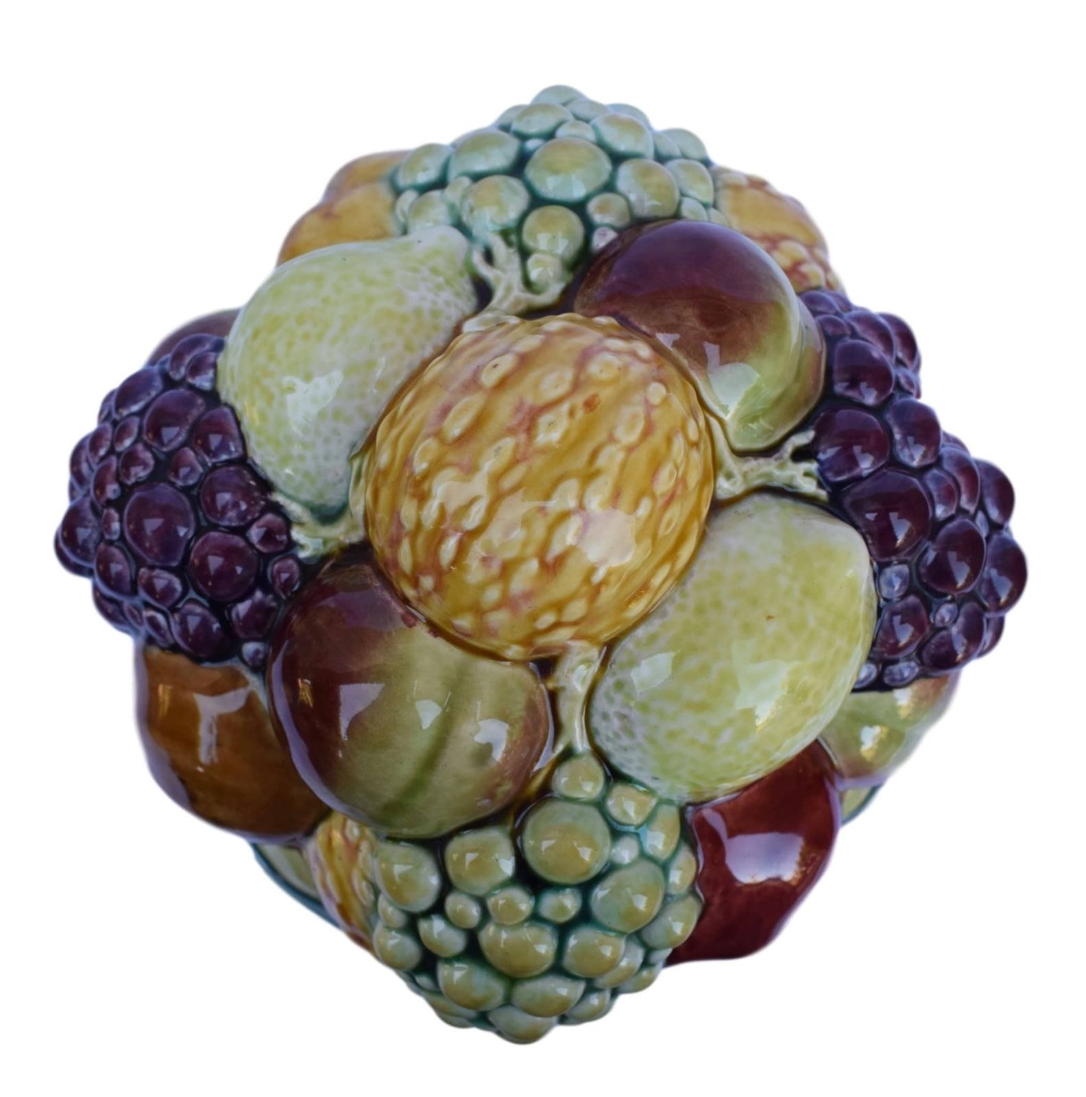 Sarreguemines French Antique Majolica Fruits Centerpiece Bowl Trompe L'oeil photo Home Decor