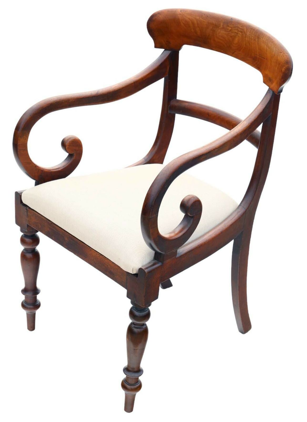 Fine Quality Antique Pair Of 19th Century Mahogany Scroll Arm Elbow Chairs   Carver Dining Desk Hall photo for sale
