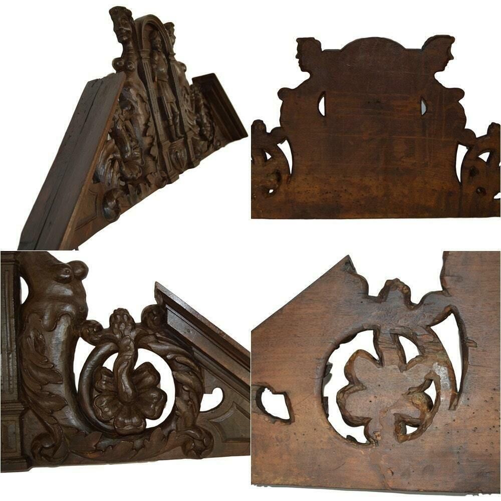 1700's French Antique Gothic Architectural Hand Carved Wood Crest Pediment photo Home Decor