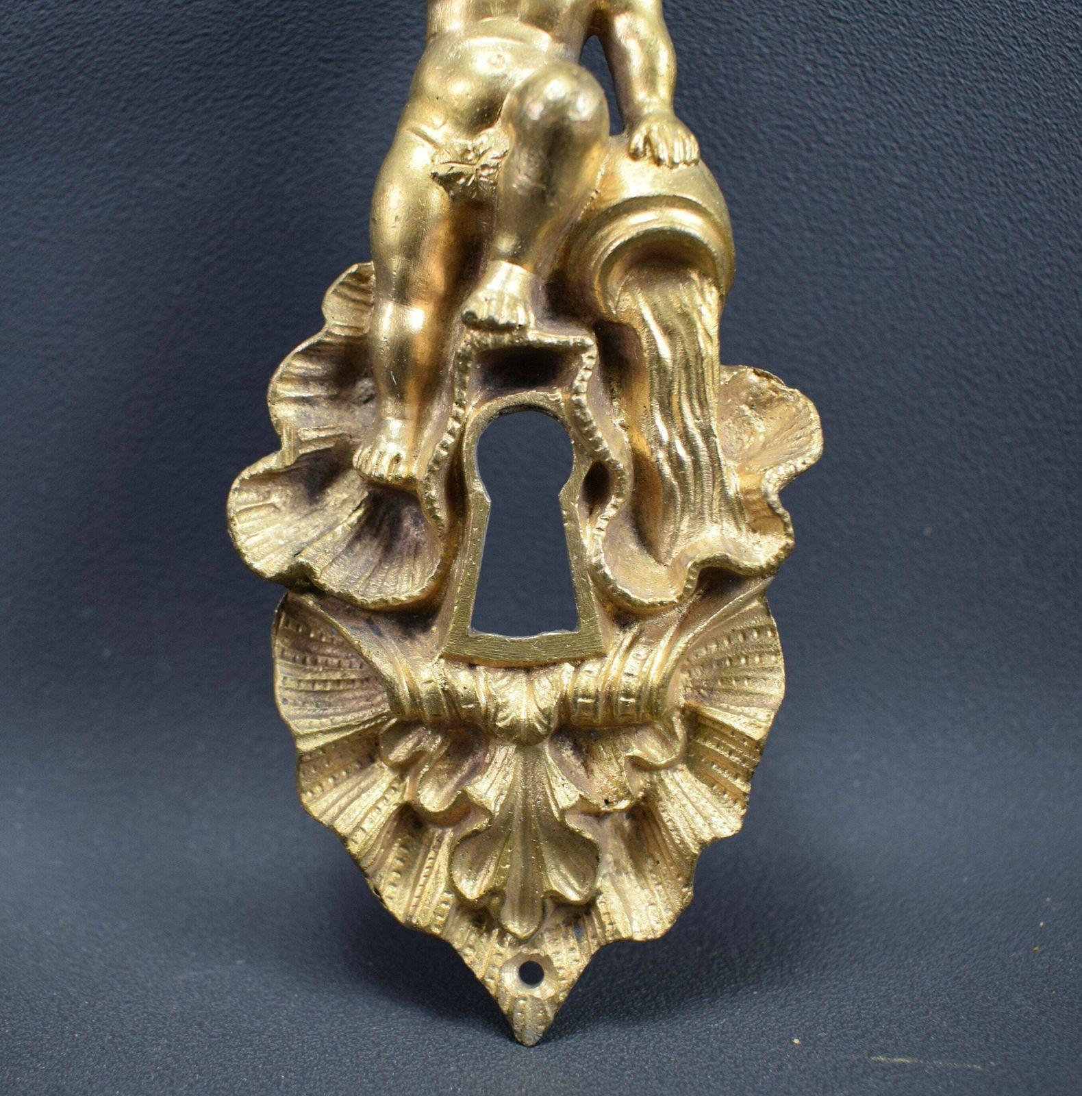 Antique French Bronze Angel Door Back Plates Knob 18th photo Home Fixtures