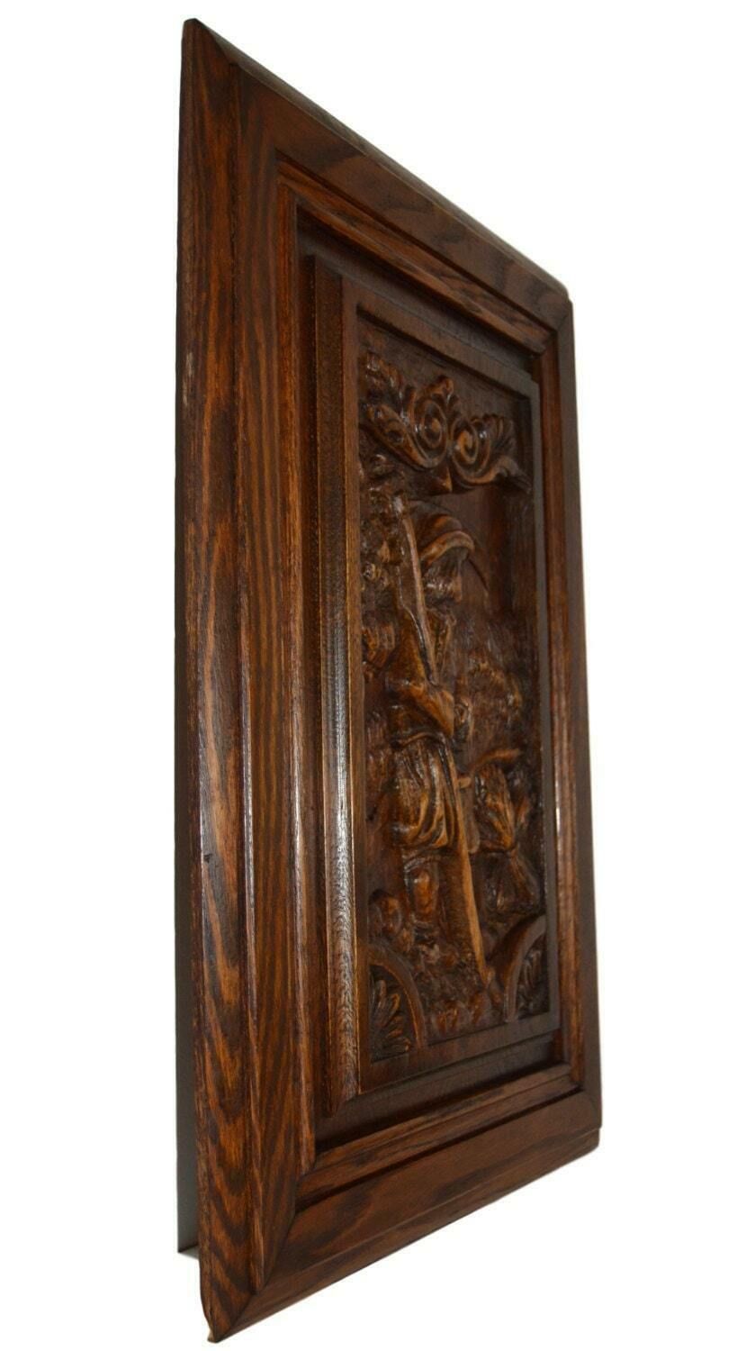 French Carved Wood Door Panel Picture Breton Figures Brittany Wheat Reaper photo furniture