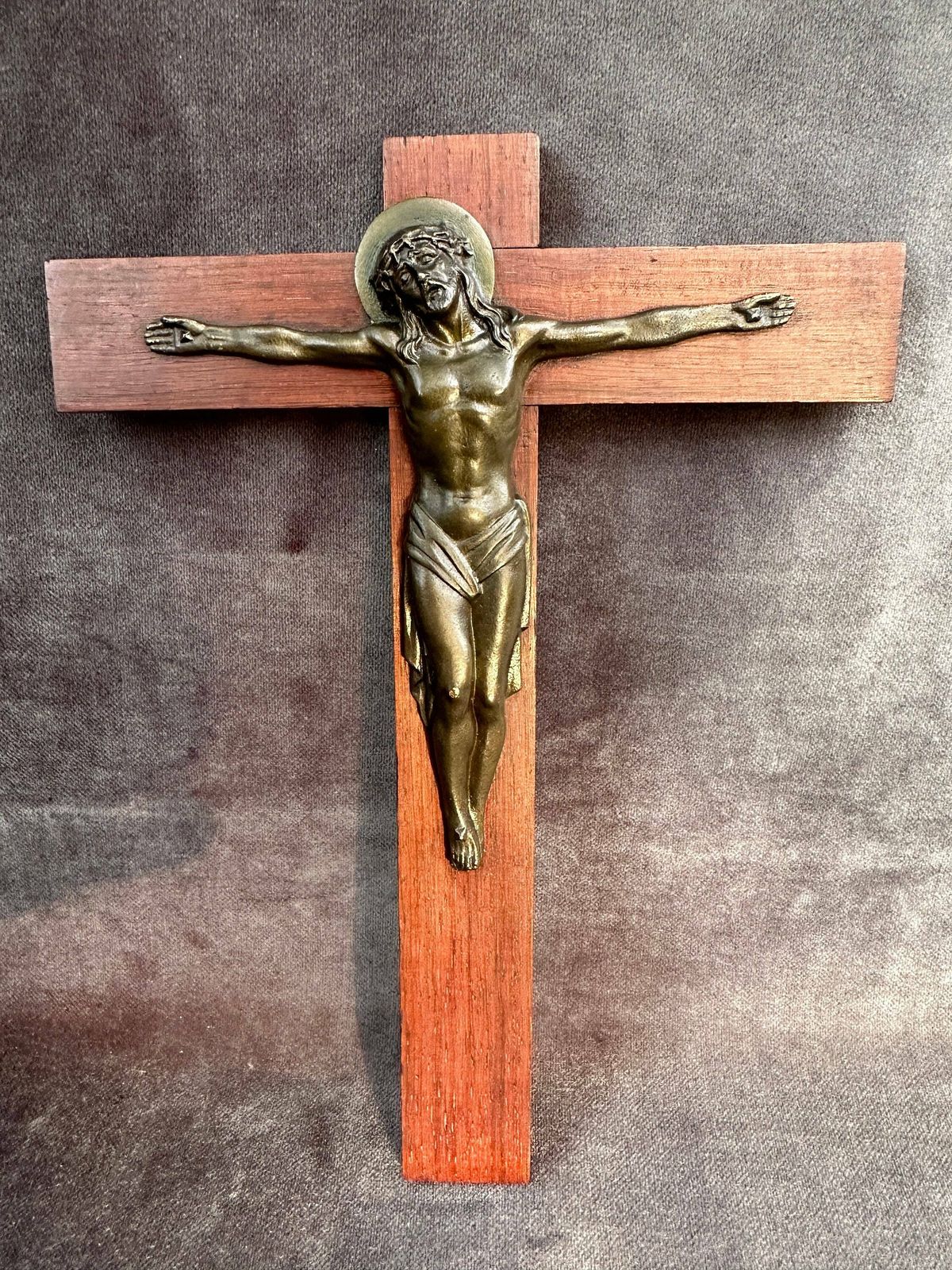French Antique Art Deco Large Wall Wood Cross Crucifix By Gallo photo furniture