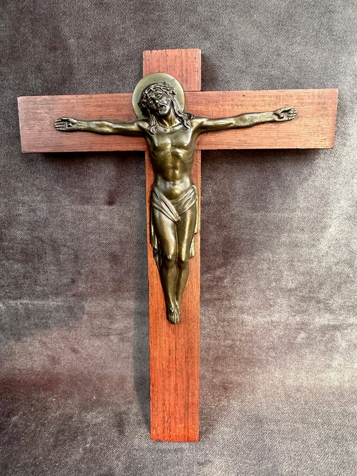 French Antique Art Deco Large Wall Wood Cross Crucifix By Gallo photo for sale