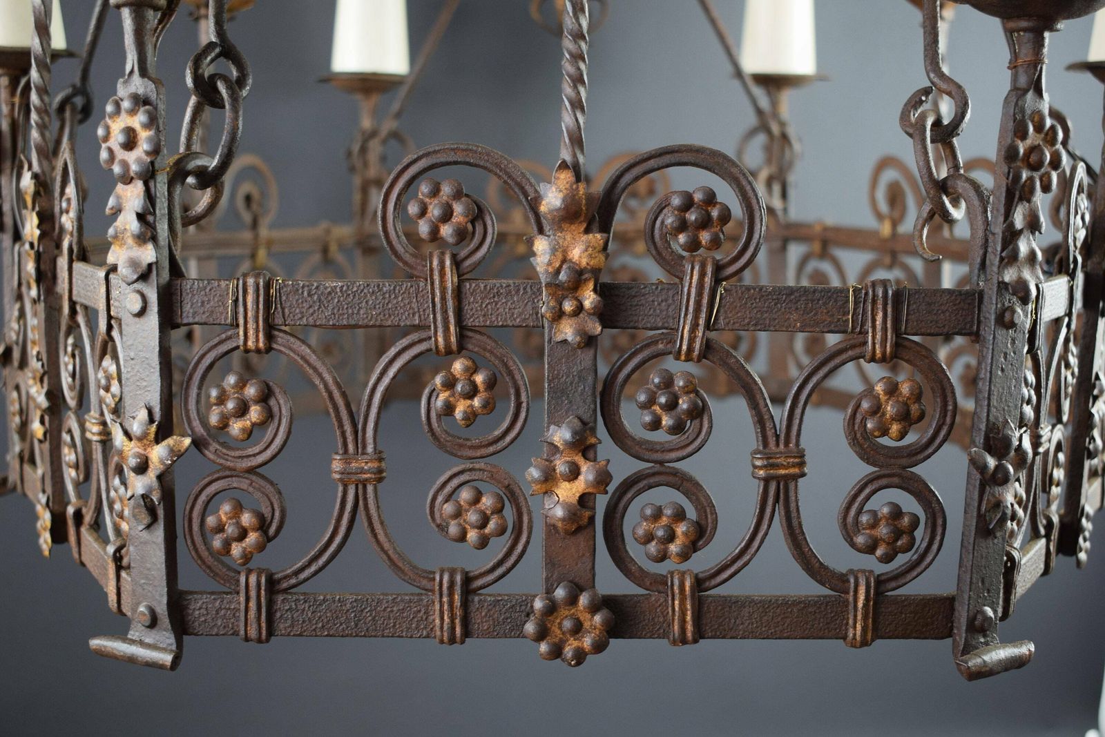 French Antique Large Chandelier High Period Wrought Iron photo for sale