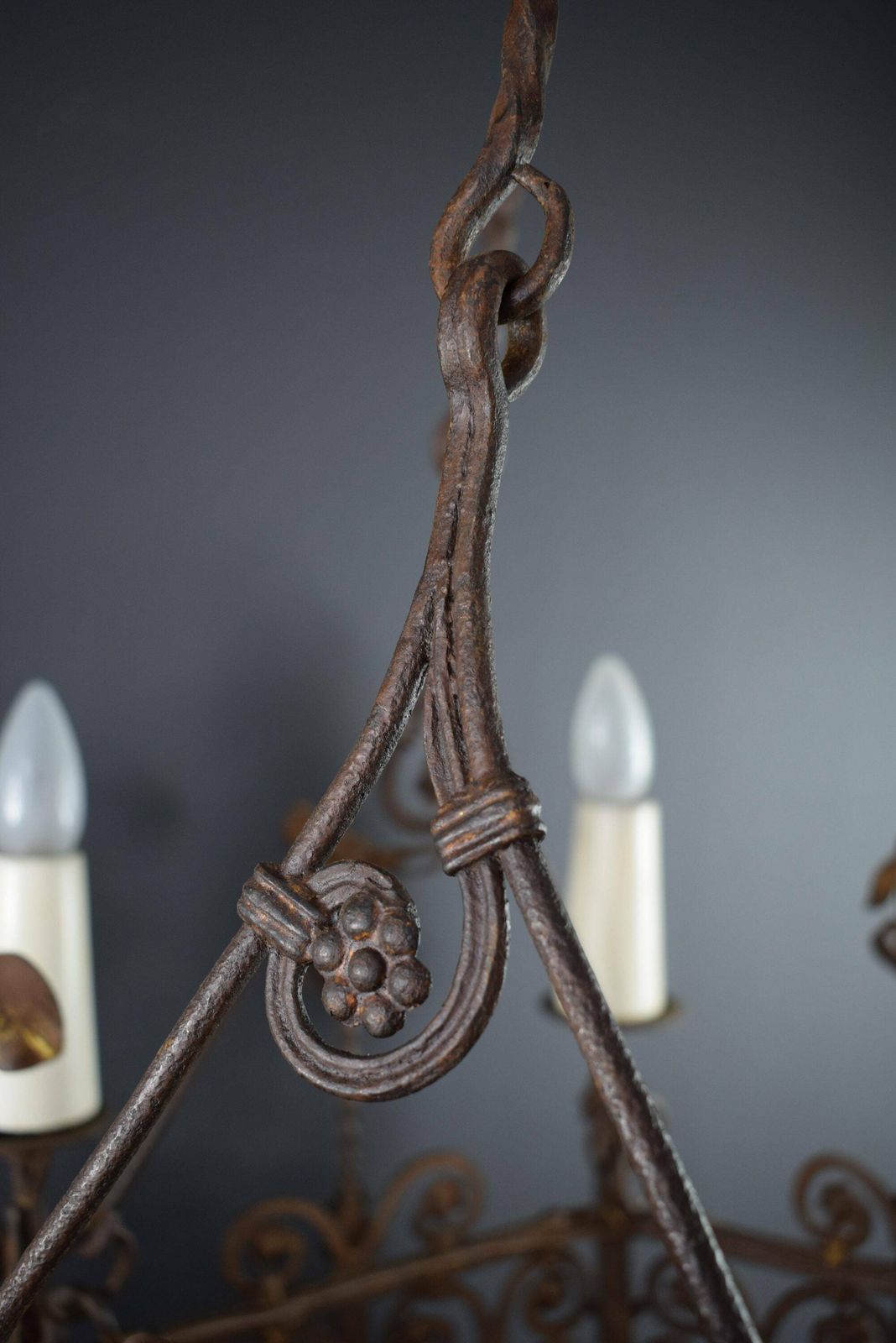 French Antique Large Chandelier High Period Wrought Iron photo vintage