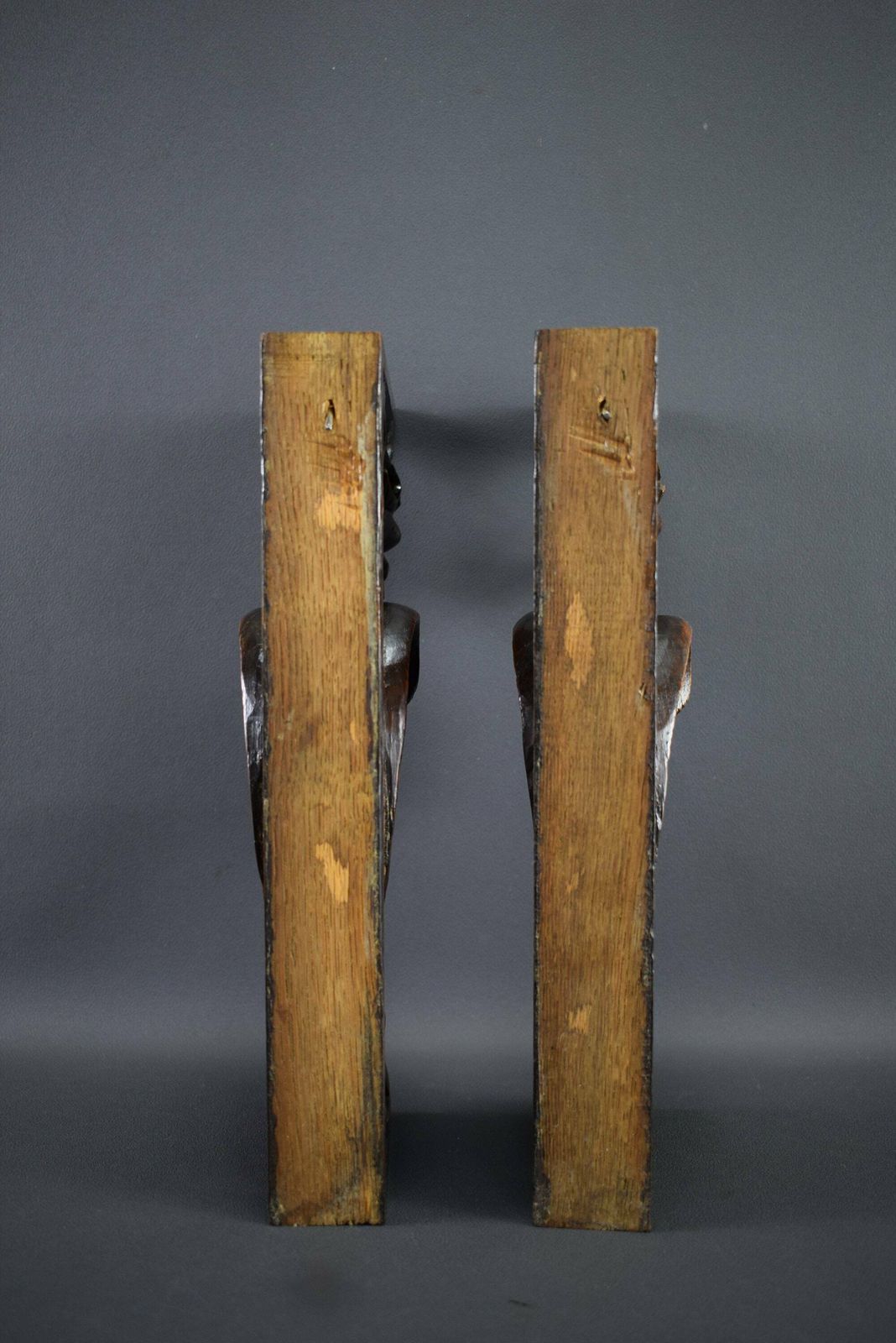 19th French Pair Of Carved Wooden Console Chimera photo vintage