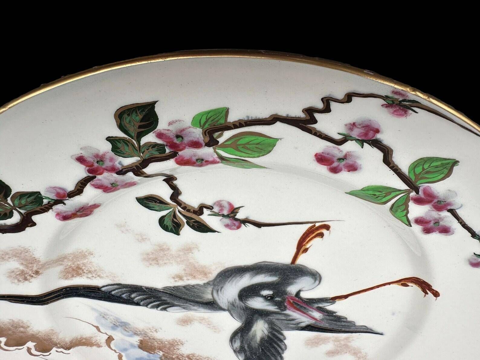 Luneville Keller & Guerin Rare French Antique Bird Enamel Plate 19th photo buy