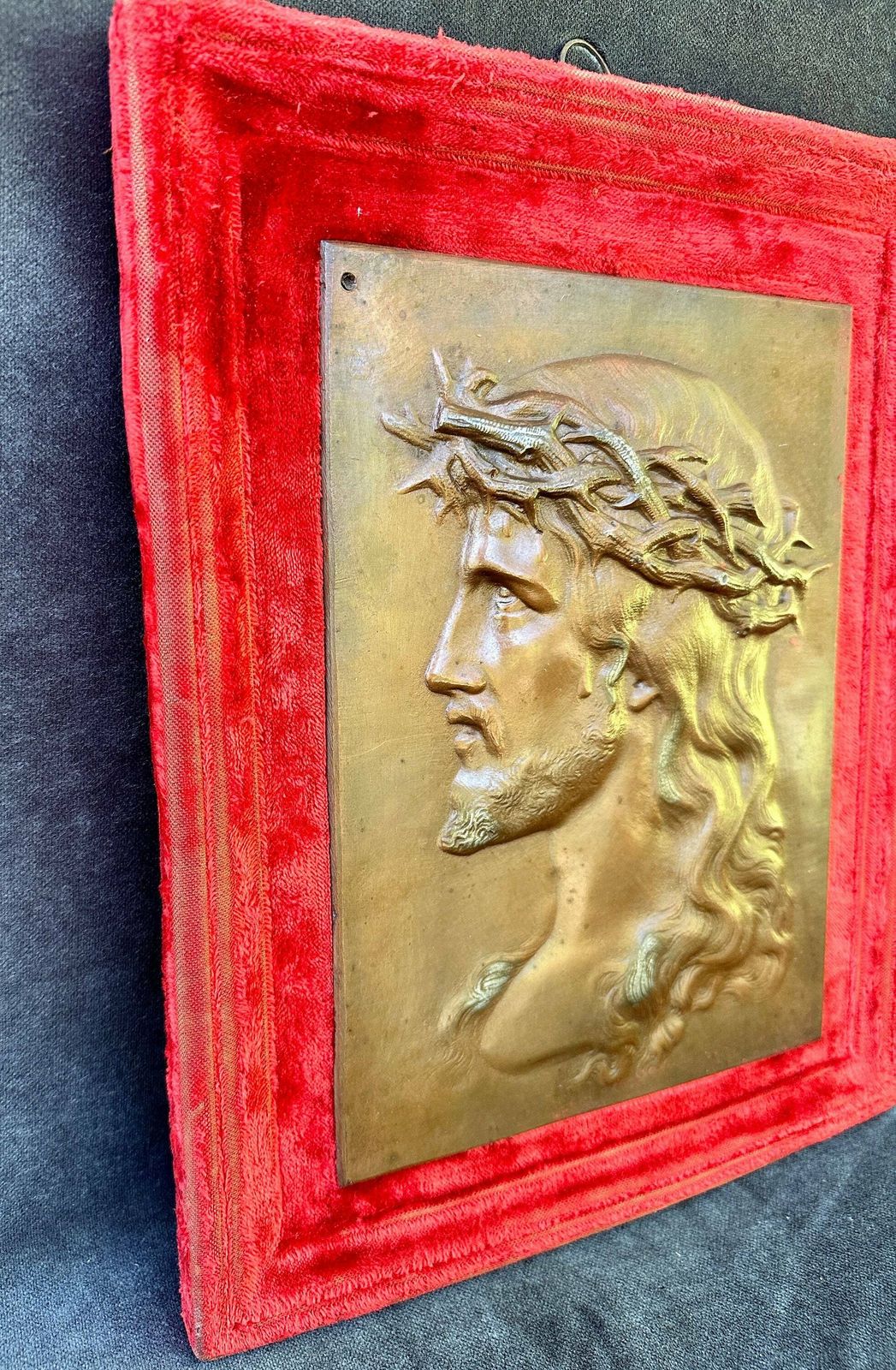 French Antique Religious Frame Jesus Christ Holy Face Of Jesus Wall Art photo vintage