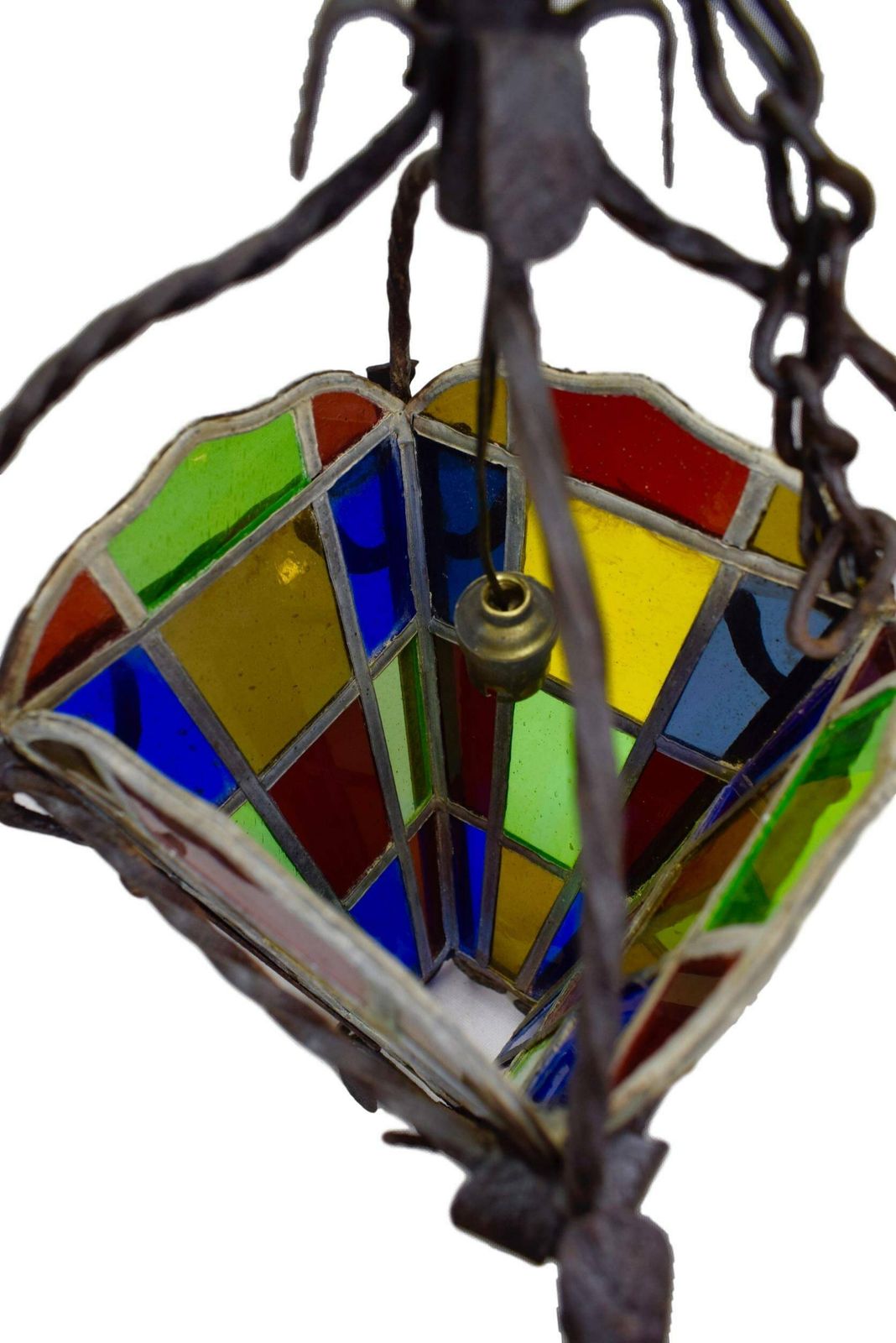 French Antique Wrought Iron Lantern With Stained Glass   Belle Epoque Porch Chandelier   Lighting Outdoor photo vinterior