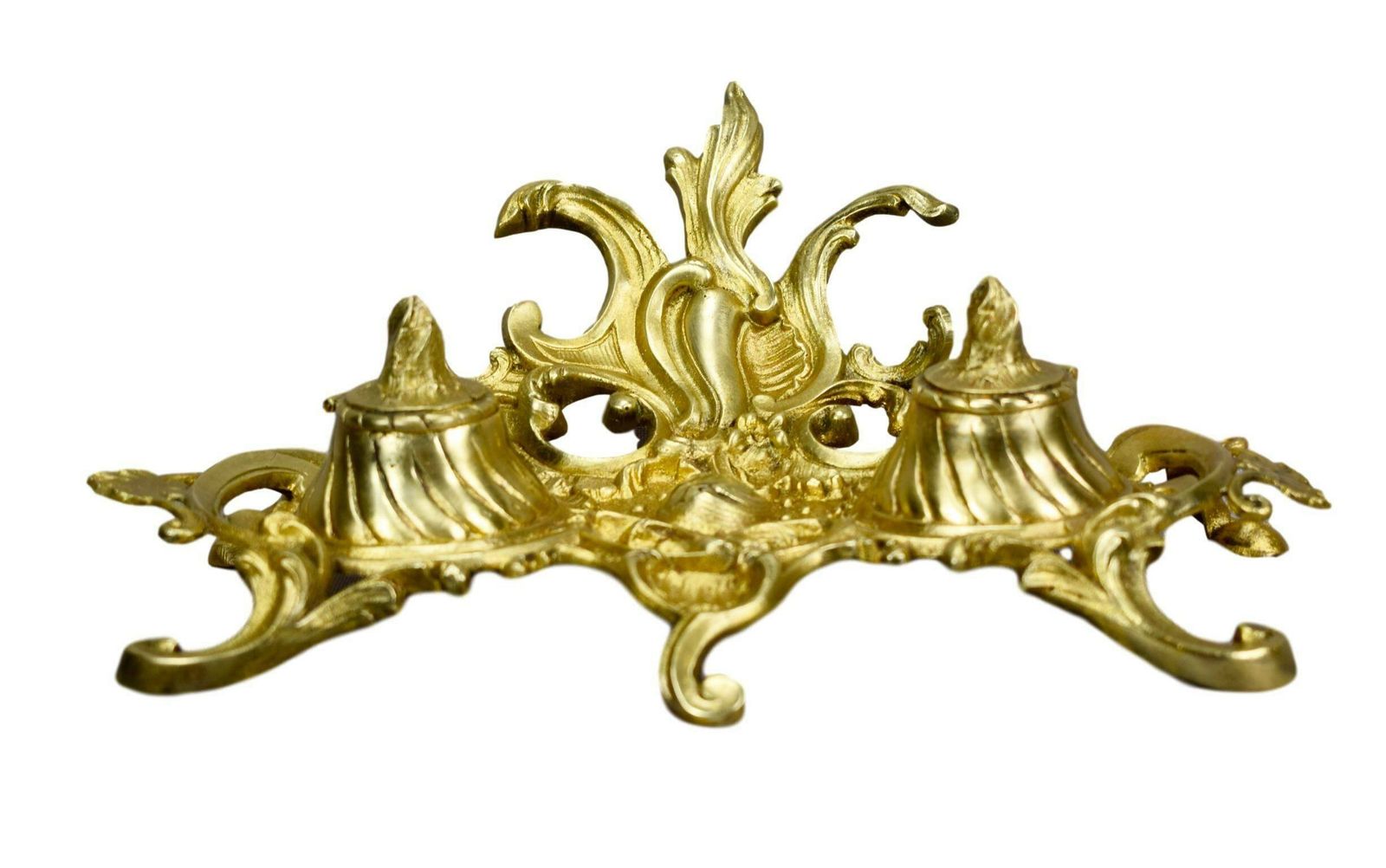 French Antique Rococo Bronze Double Inkwell
