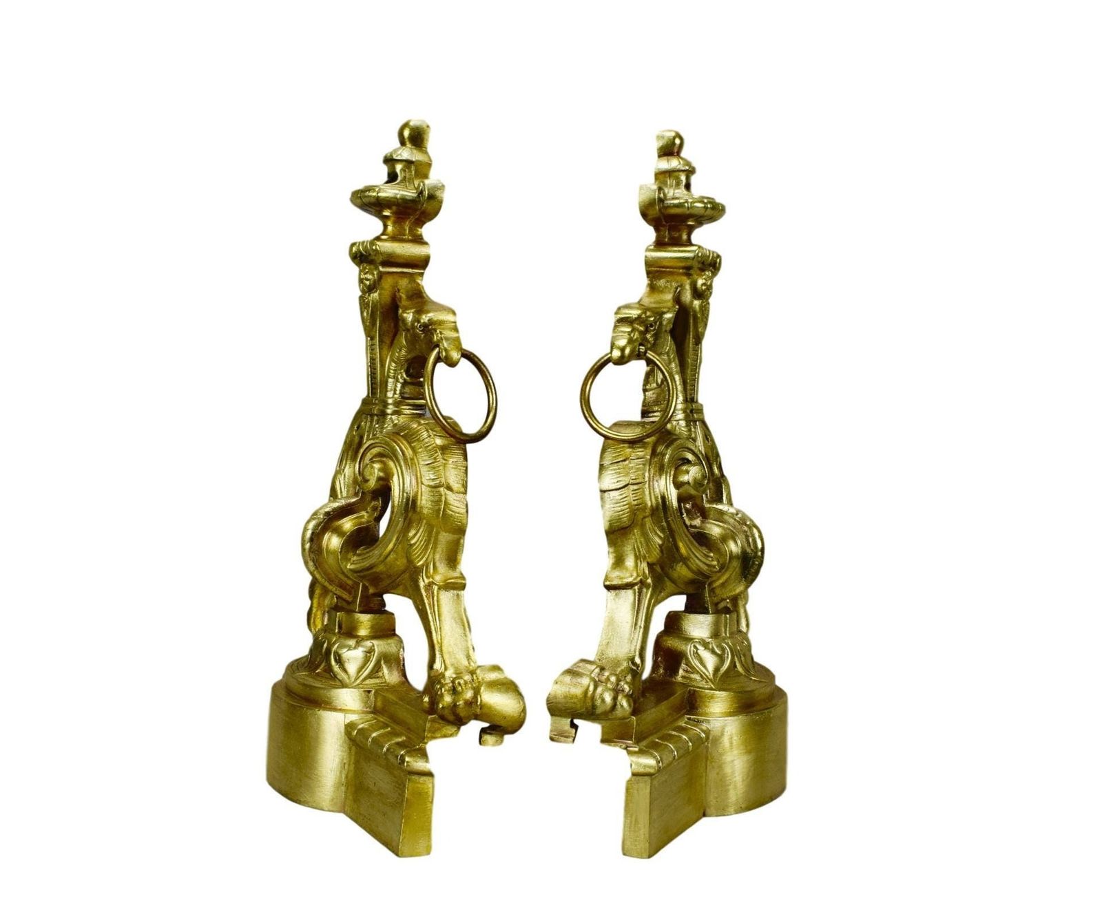 French Antique Bronze Griffin Andirons Chimera photo buy