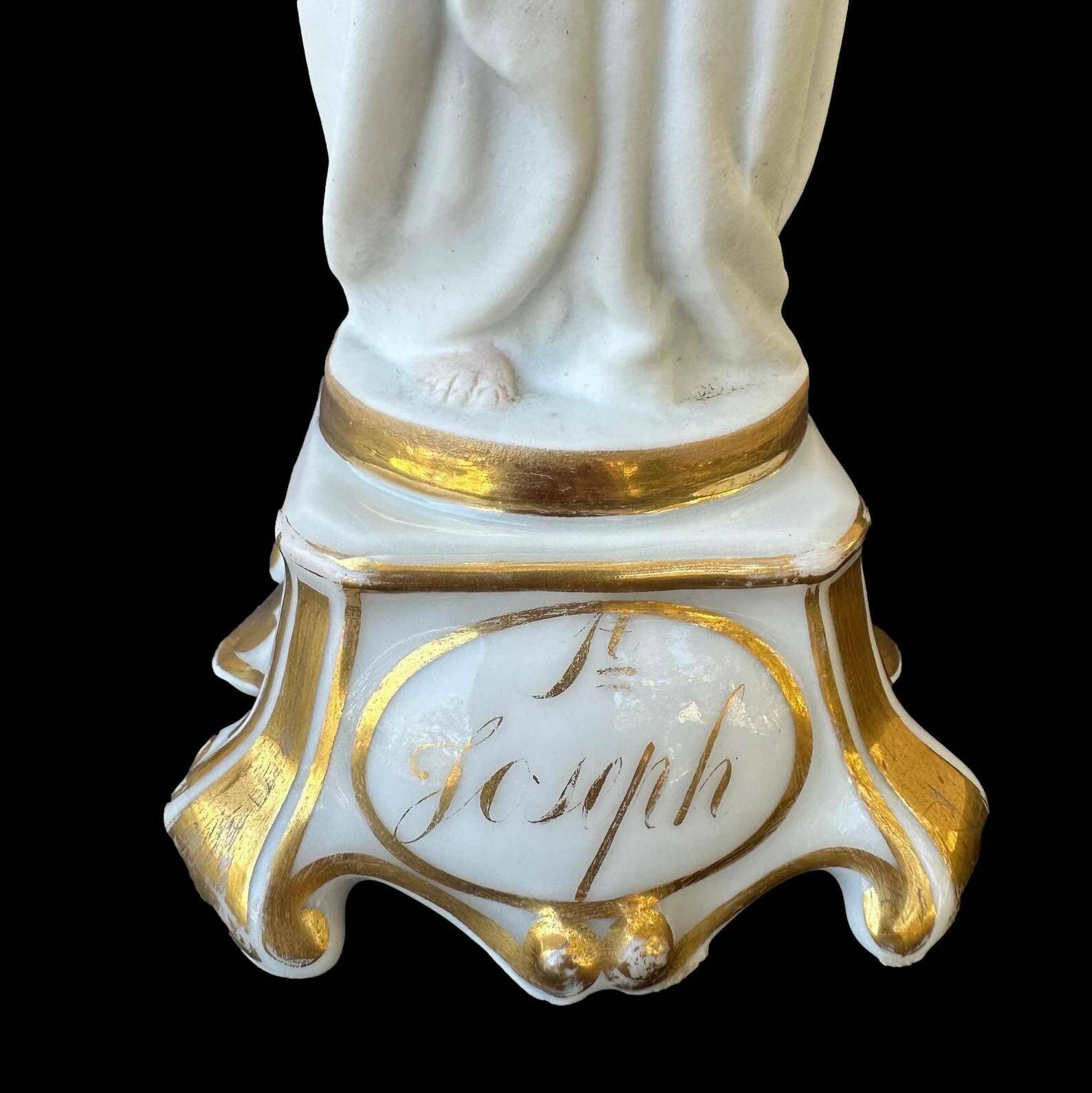 Antique French Saint Joseph Paris Porcelain Statue Figurine 19th photo vintage
