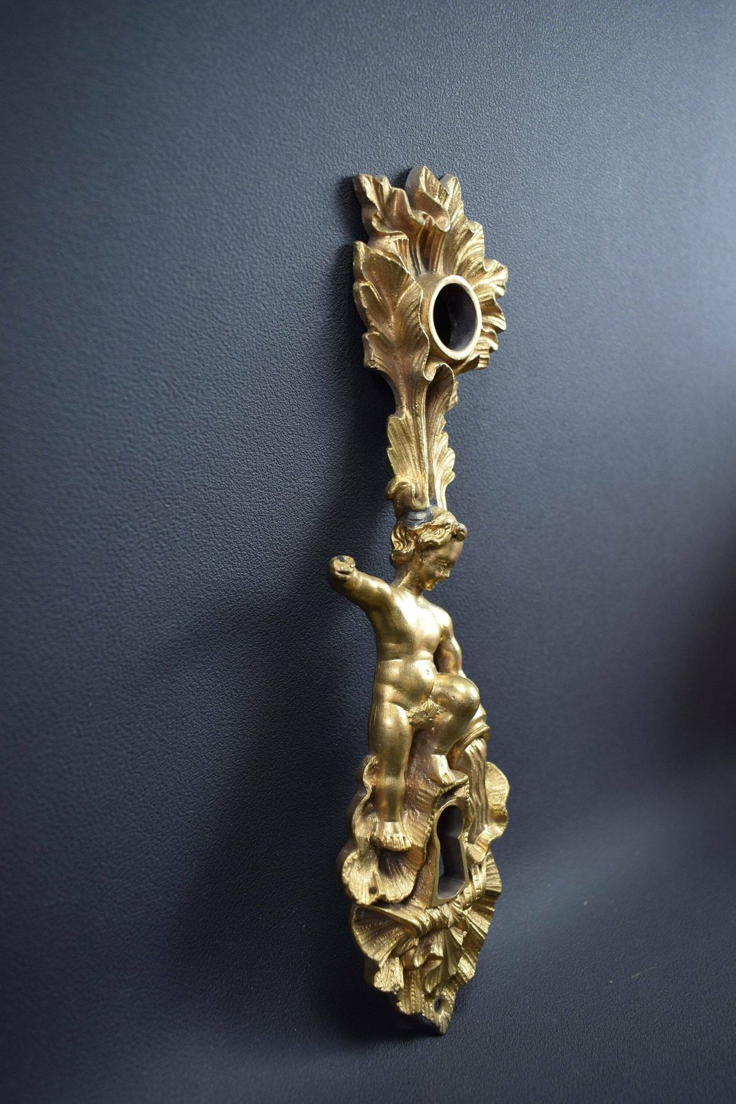 Antique French Angel Putto Bronze Door Back Plates Knob 18th.C photo Home Fixtures