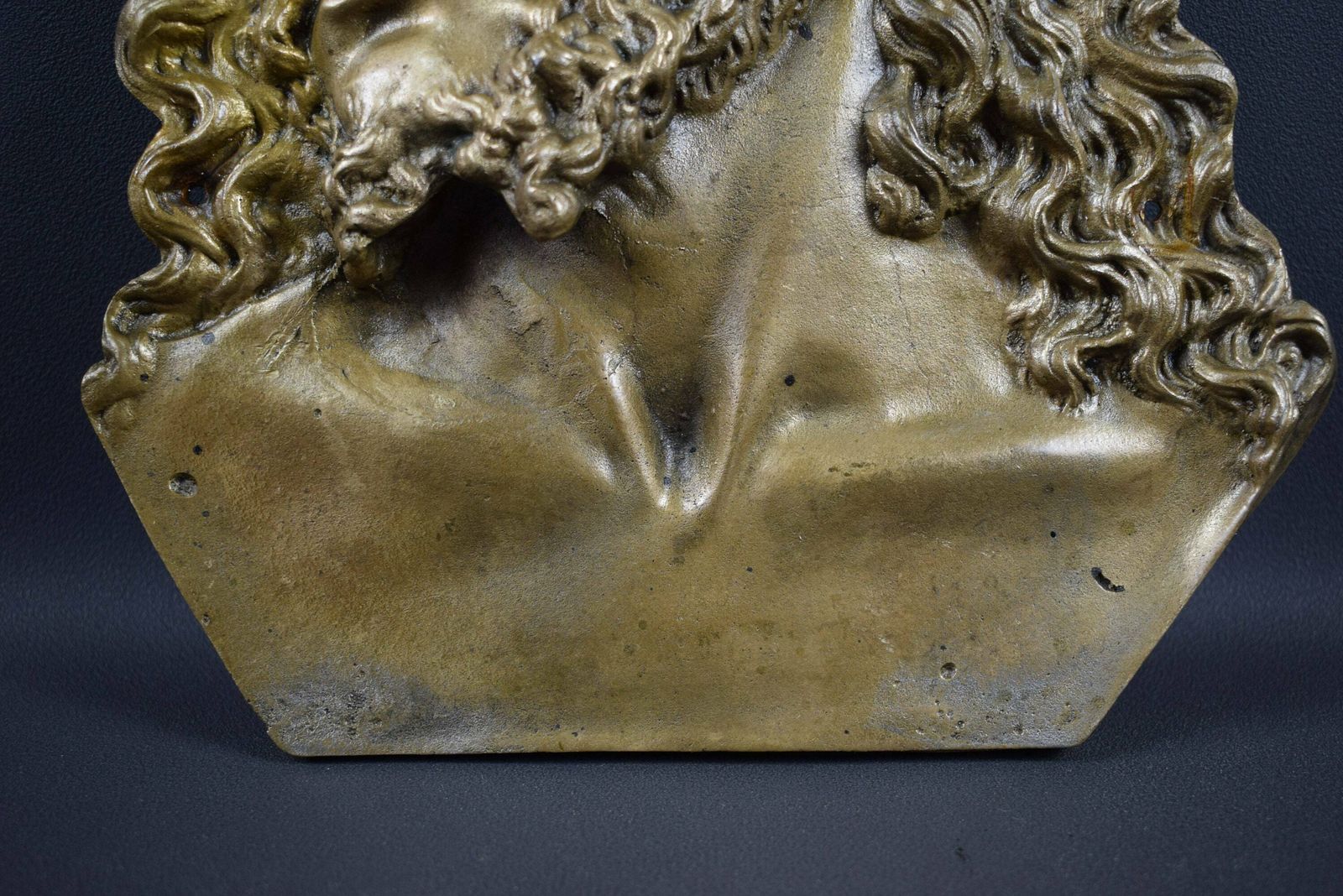 French Antique Religious Jesus Christ Bronze Plaque photo Art