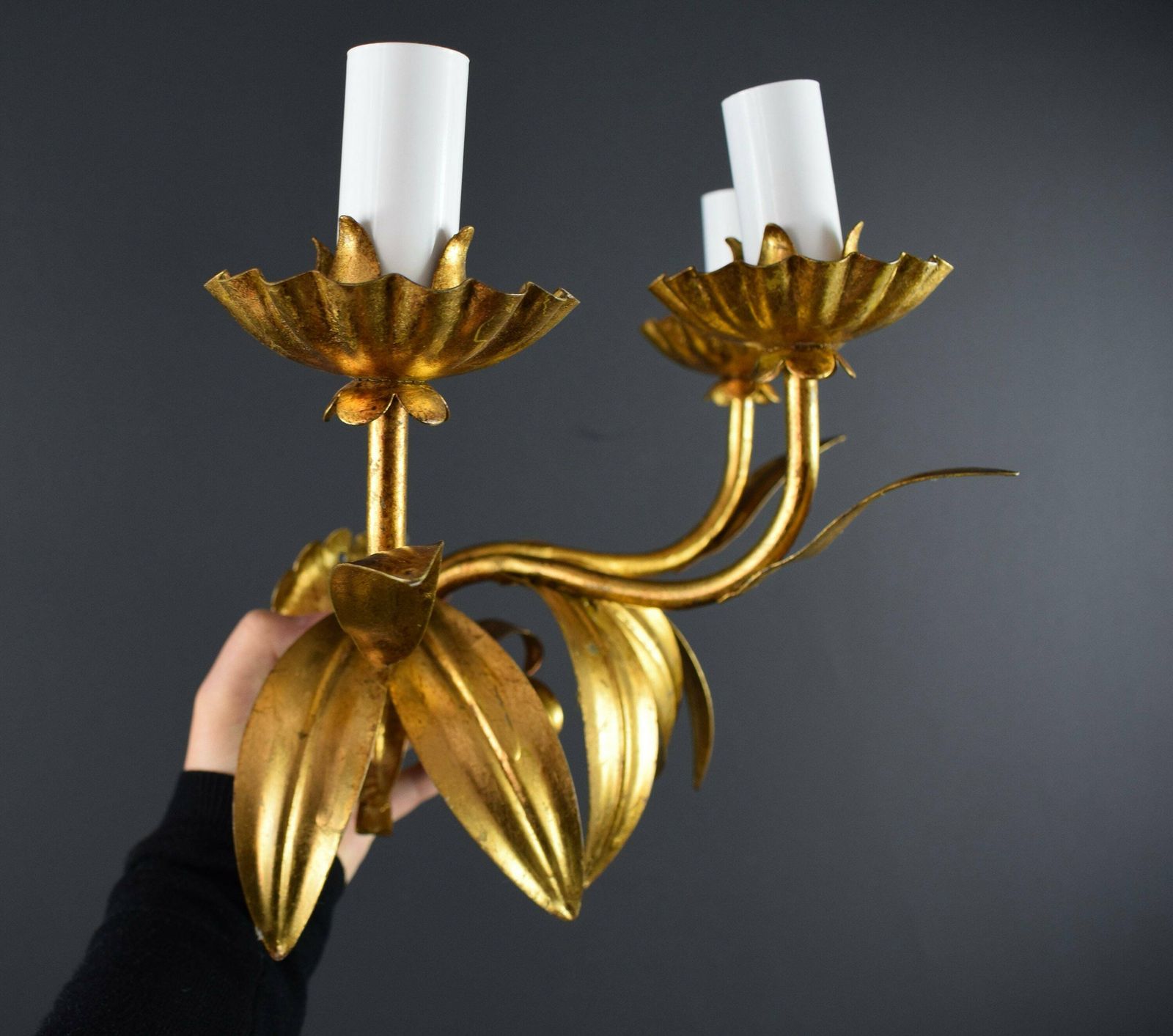 photo furniture French Antique Pair Of Hollywood Regency Triple Leaves Wall Lights Sconces Hans Kögl